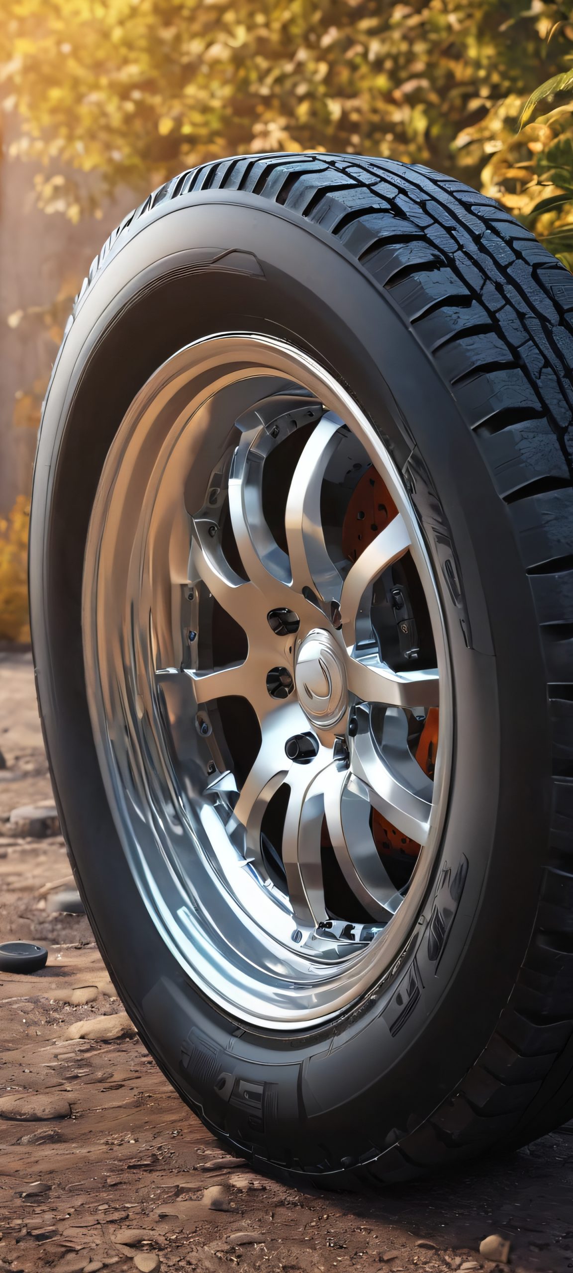 A stunning vertical mobile wallpaper of an abandoned tire, perfectly suited for iPhone and Android home screens