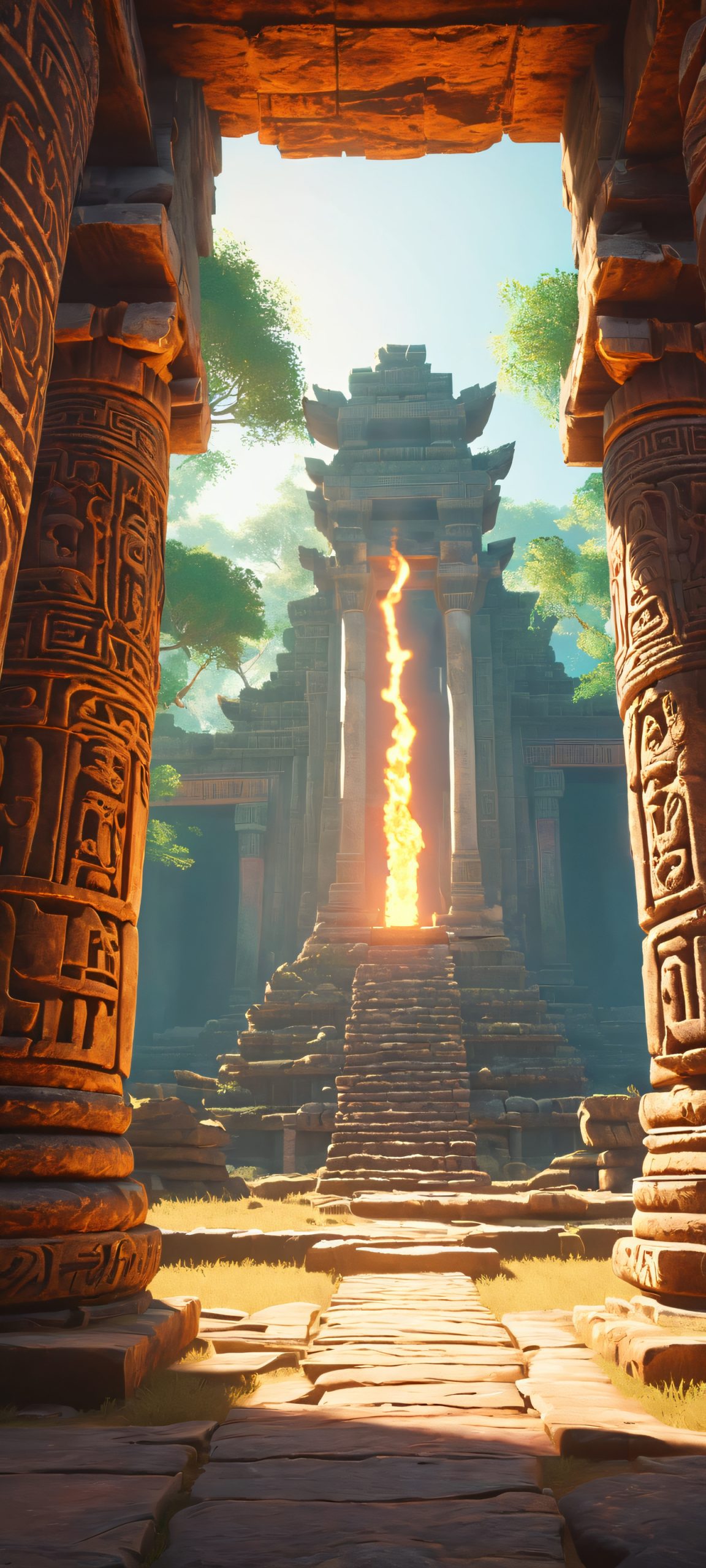 Ancient Ruins Illuminated 2K QHD Mobile Wallpaper Explore the mystical world of ancient ruins, glowing runes and cinematic lighting on your iPhone or Android device.
