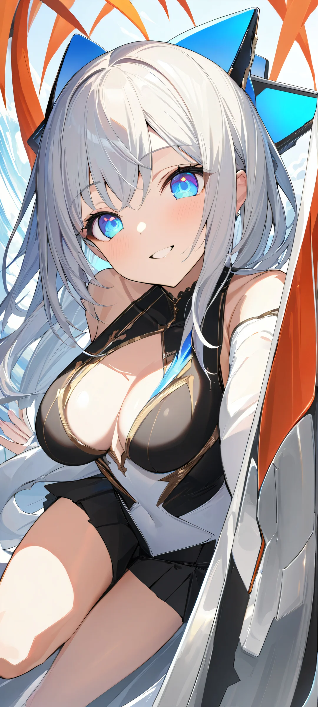 Anime Goddess Smile QHD Smartphone Background A stunning vertical mobile wallpaper of an anime girl with bright smile on iPhone and Android devices.