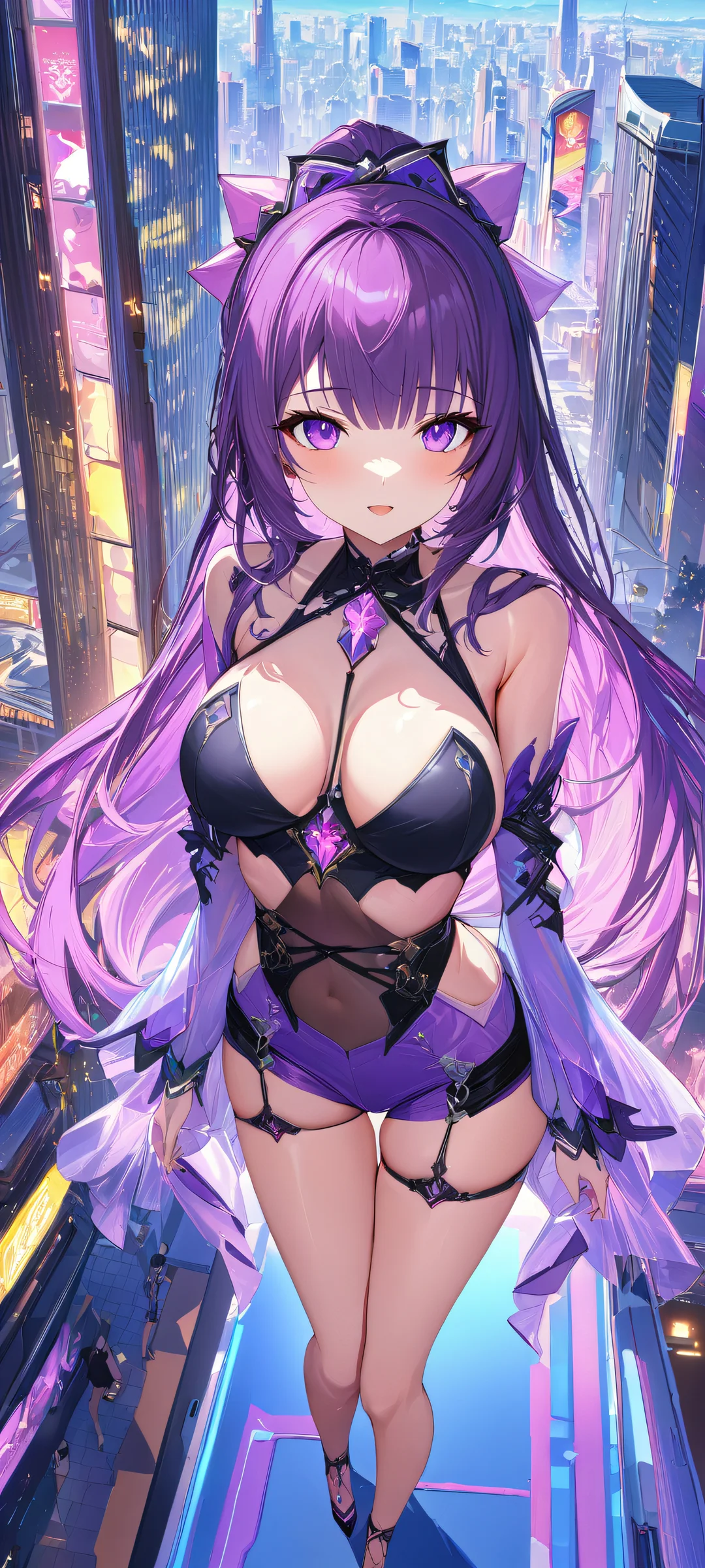 Anime Goddesses in Urban Oasis iPhone & Samsung QHD Wallpaper Beautiful anime girls surrounded by a vibrant cityscape on an iPhone/Android mobile device.