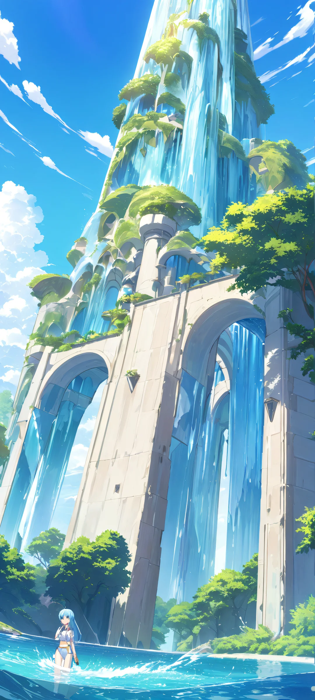 Beautiful anime-inspired illustration of a woman surrounded by the ocean and sky on an iPhone or Android device.