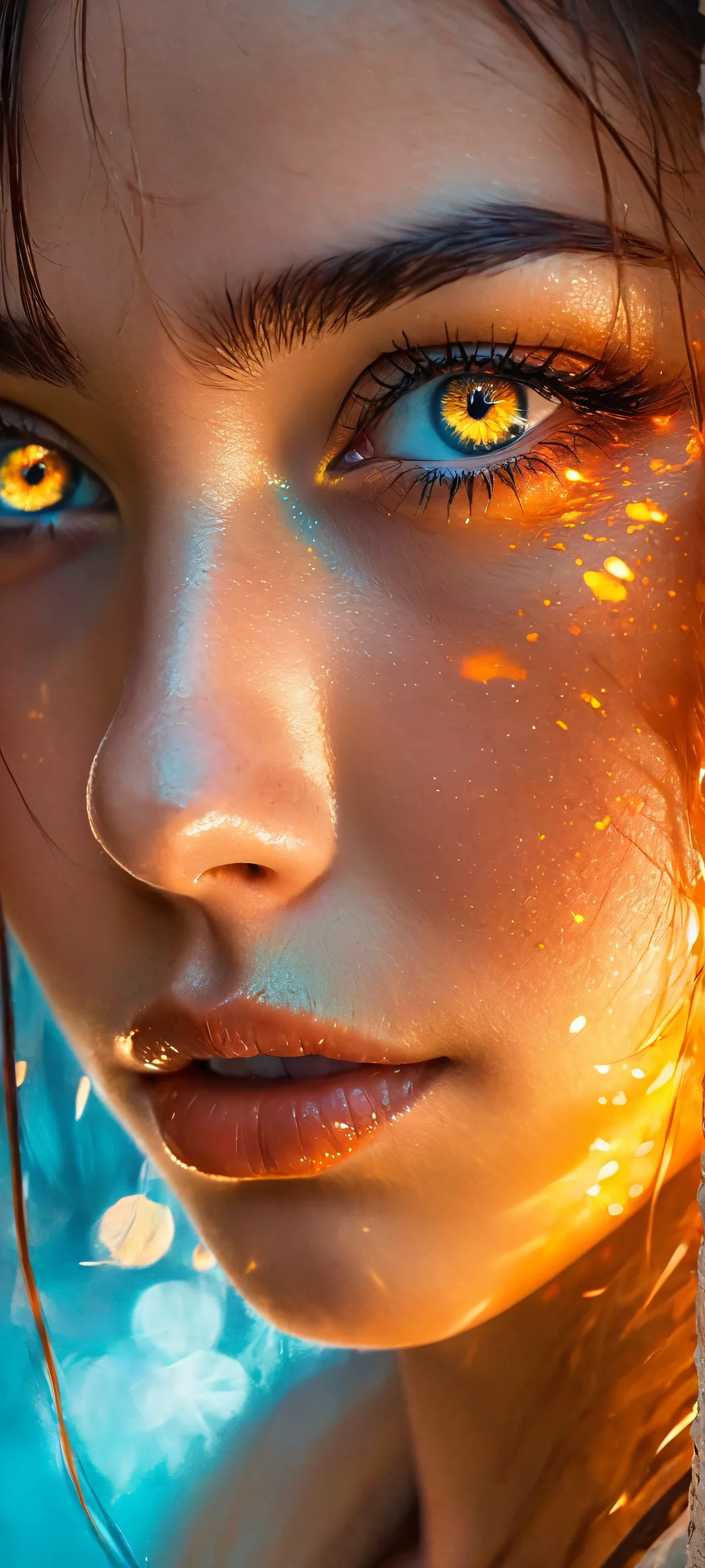 Ivory beauty amidst glowing aqua marks, iPhone and Android compatible