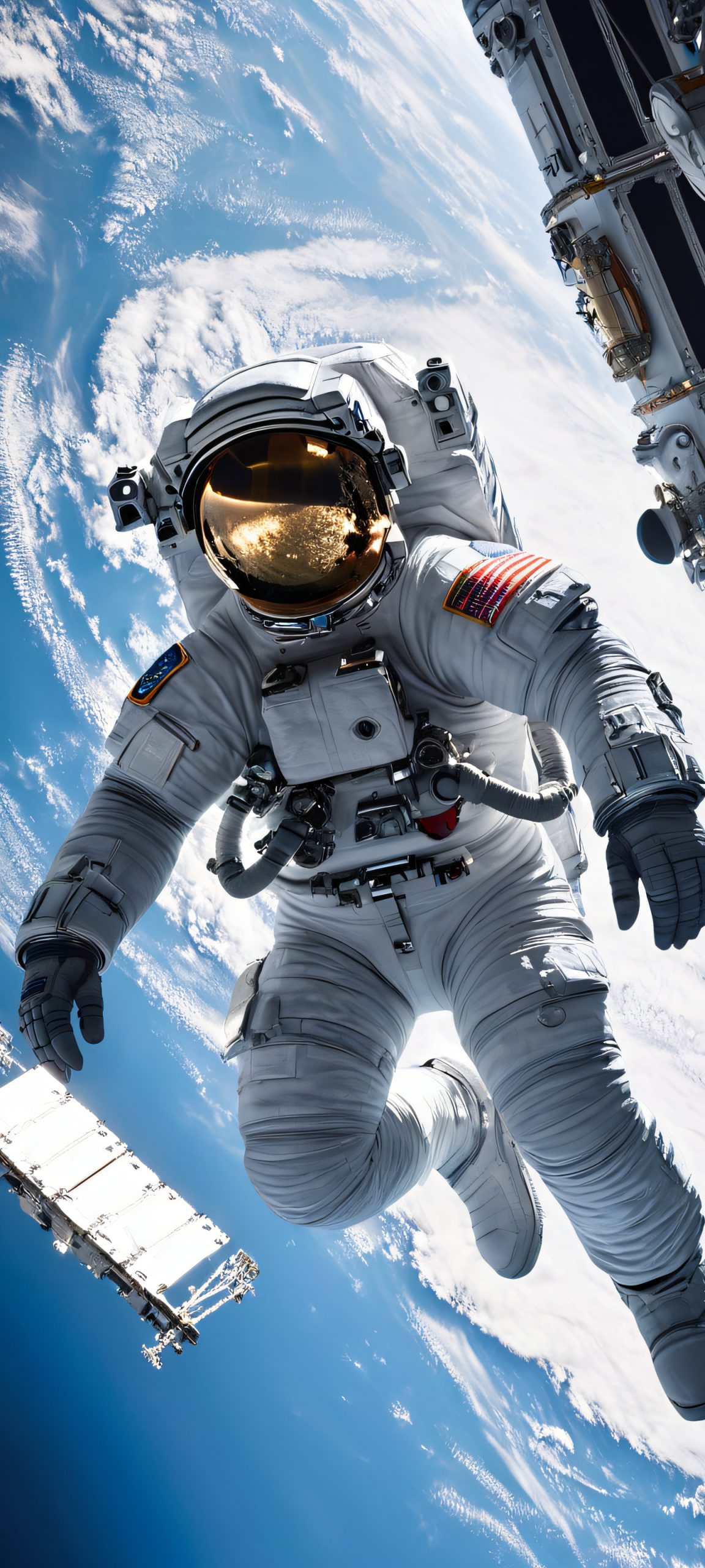 A stunning astronaut on space station mobile wallpaper, perfect for iPhone and Android home screens