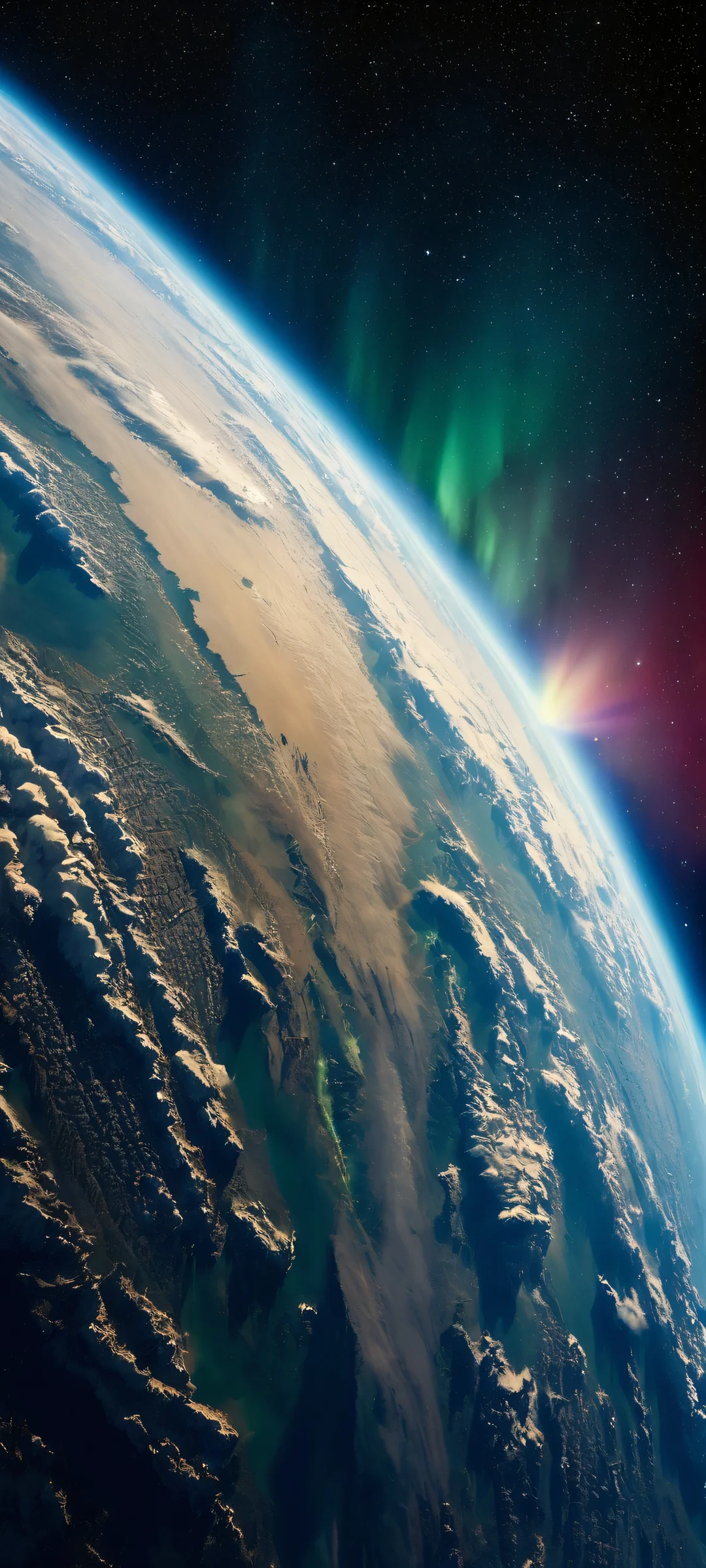 Aurora Earth iPhone & Android Wallpaper iPhone/Android mobile wallpaper featuring a stunning vertical portrait of the Earth with a dark background and an aurora-like effect.