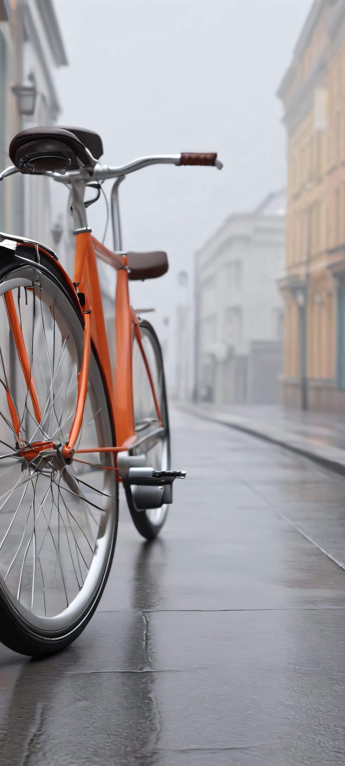 A realistic autumn bike ride scene on a sidewalk, perfectly optimized for iPhone, Samsung Galaxy, and Android home screens.