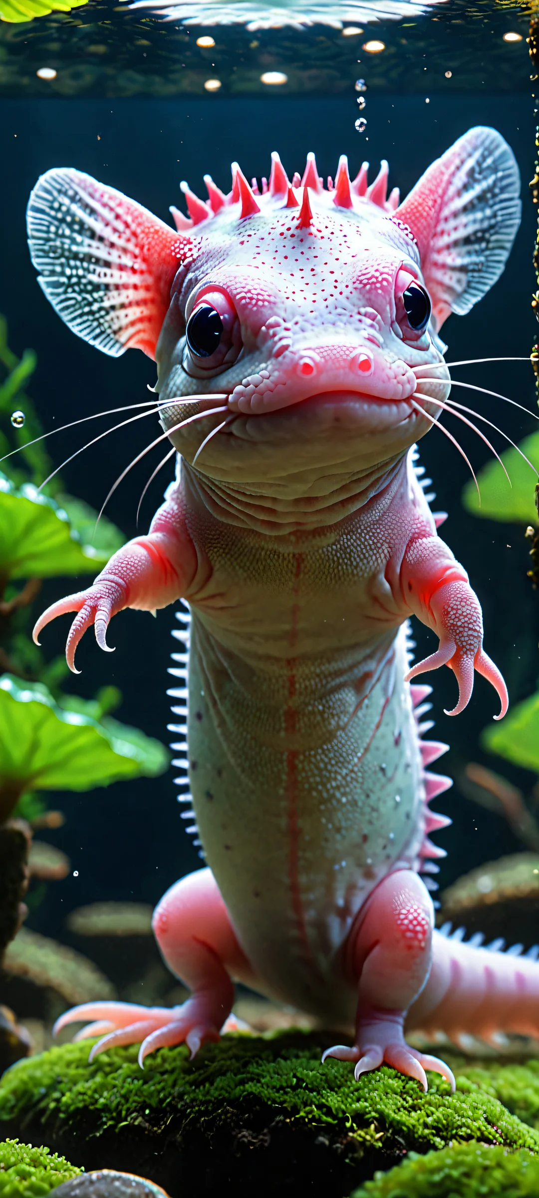 A stunning axolotl portrait for your iPhone or Android home screen.