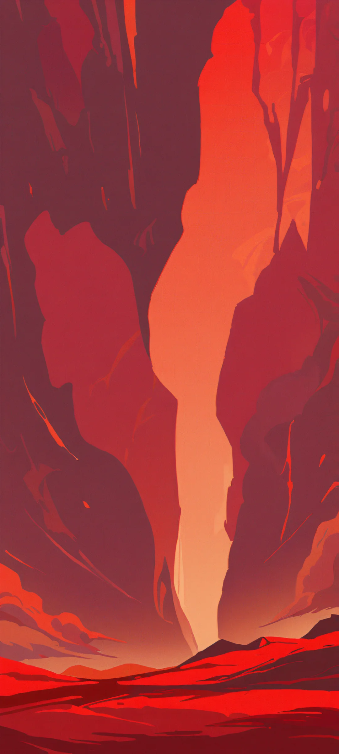 iPhone/Android wallpaper of a barren Martian landscape at twilight. Warm red hues and dark shadows create a dramatic atmosphere.