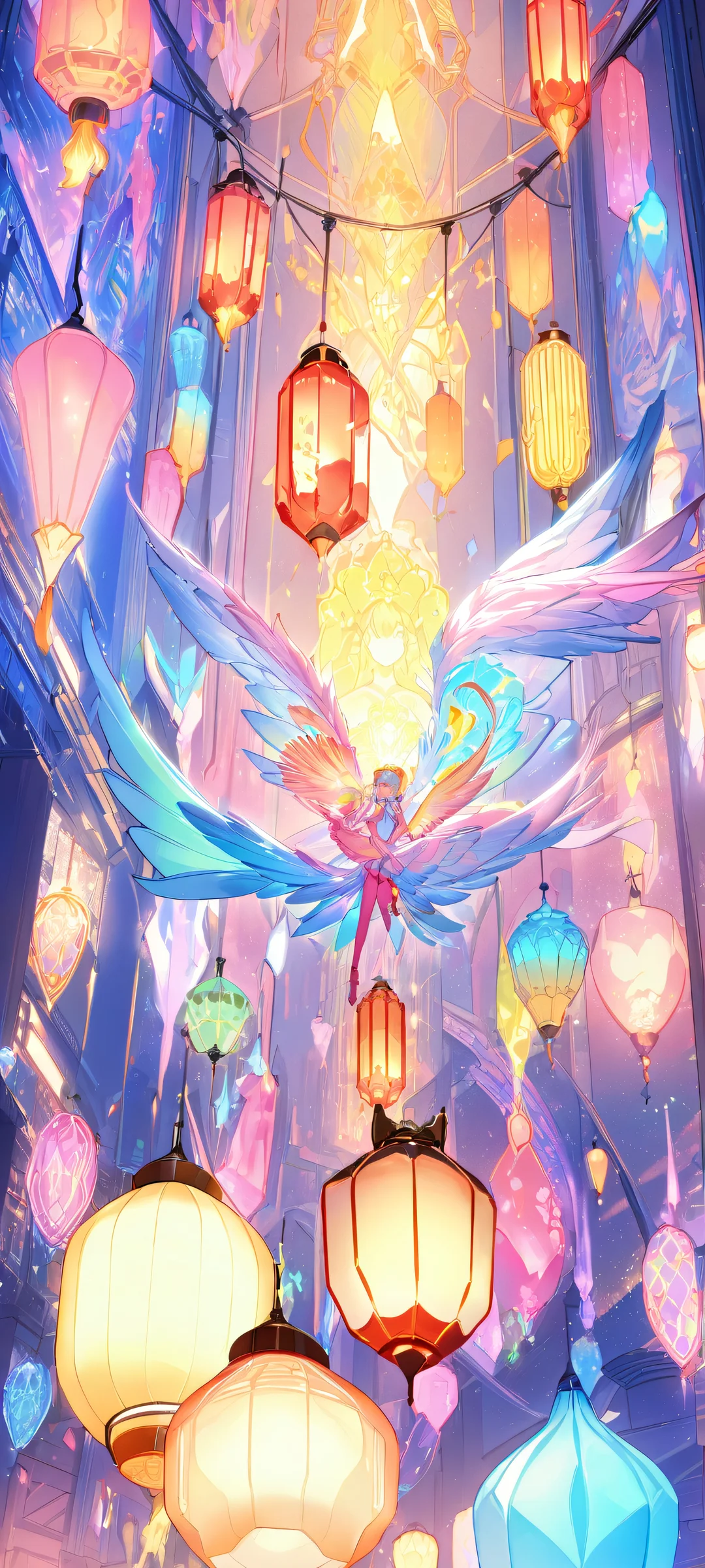 iPhone and Android users can customize their home screens with this stunning lantern-lit night scene featuring BirdBlitz, showcasing vibrant colors in a soft-glow ambiance.