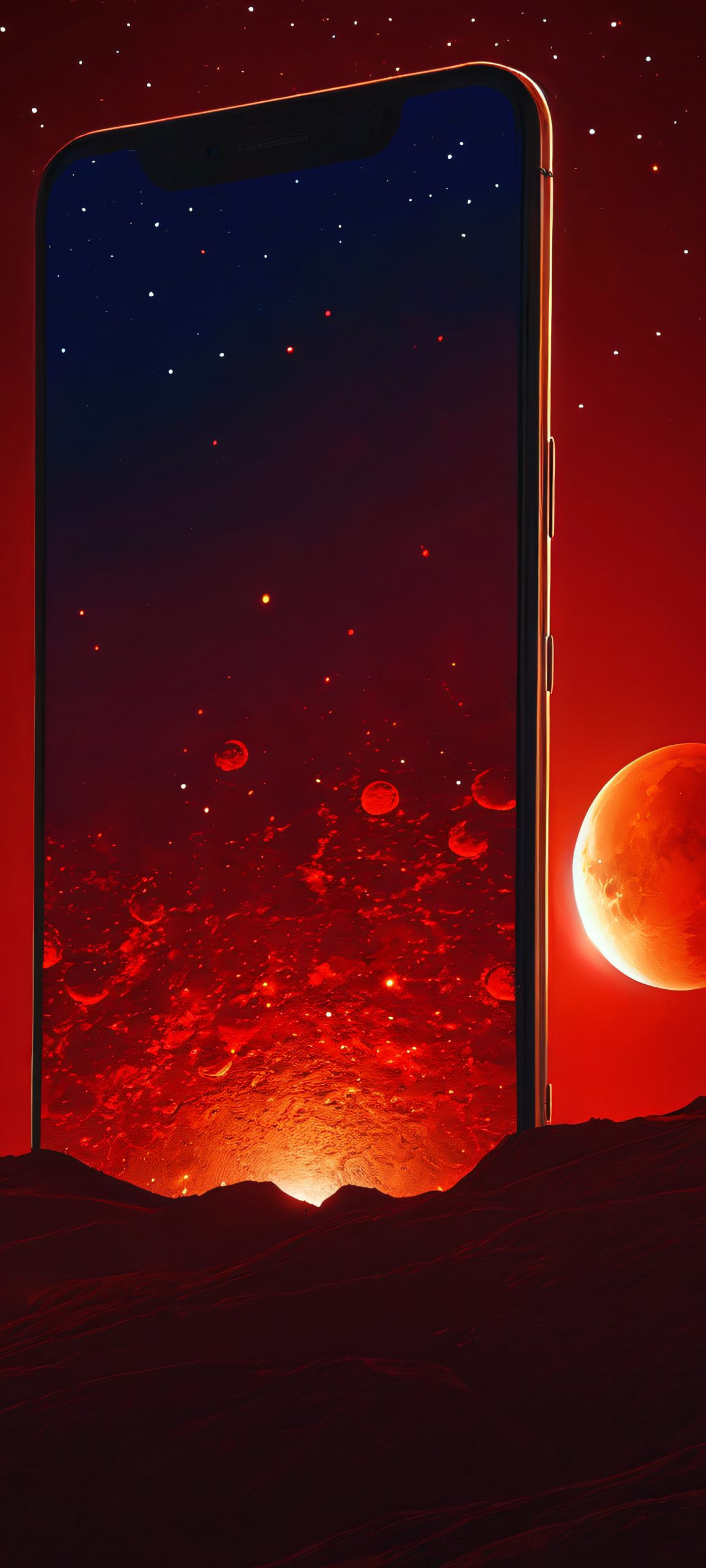 A majestic Blood Moon rises high in the starry night sky, perfectly optimized for iPhone and Android home screens.