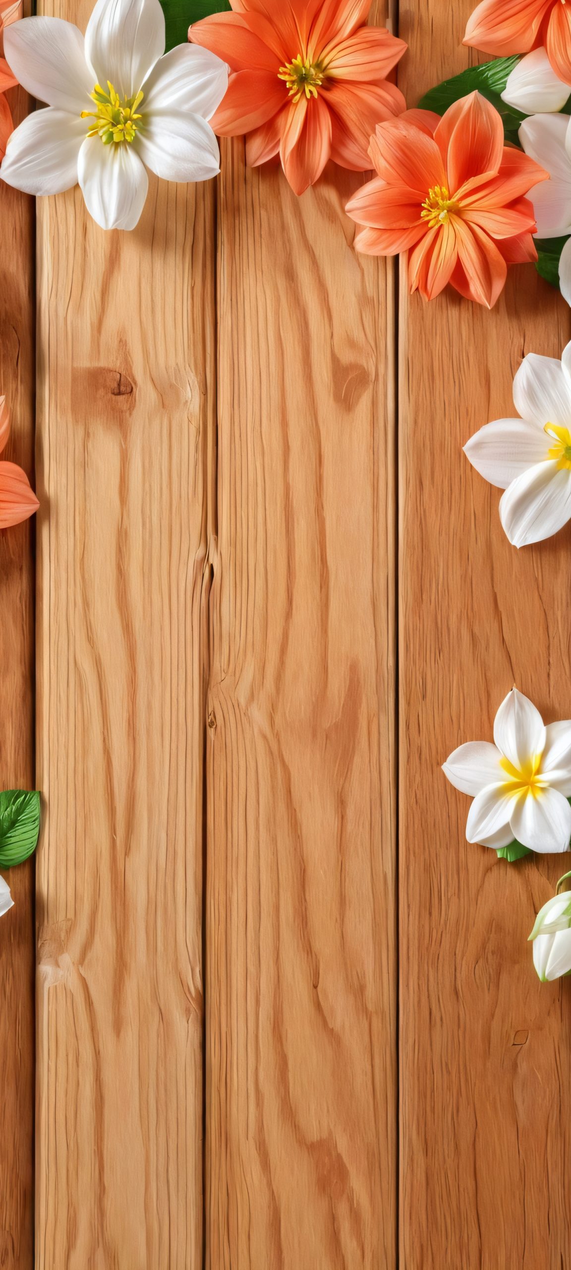 Delicate flowers blooming on a wooden surface, perfect for your iPhone/Android home screen.