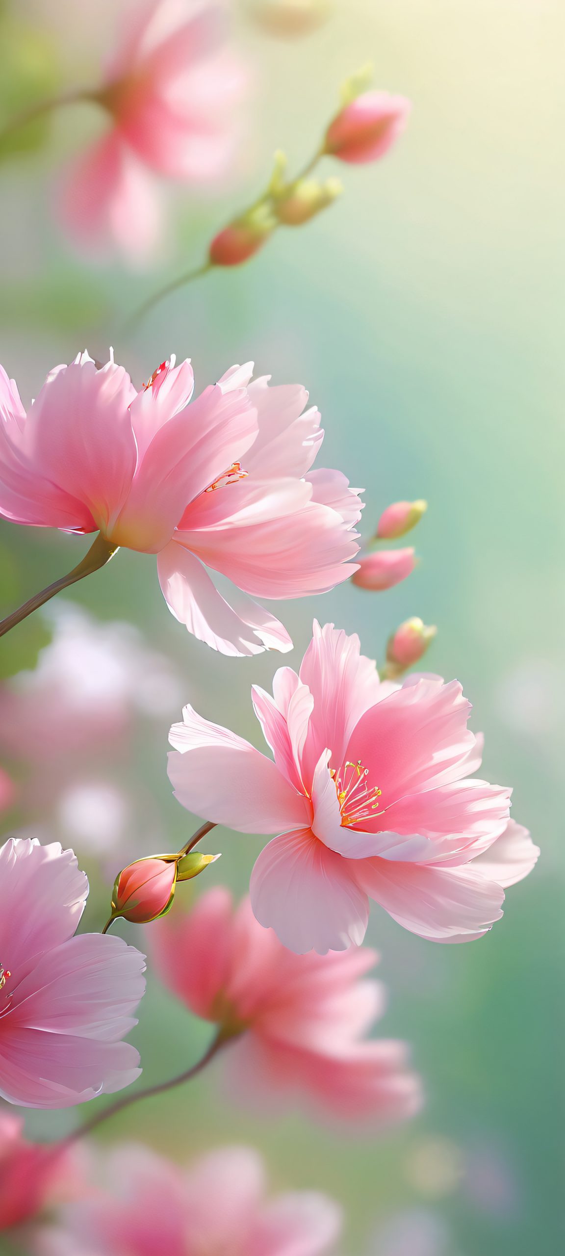 Blooming Dreamscape 2K QHD Mobile Wallpaper Breathtaking floral landscape for iPhone/Android with expressive brushstrokes and soft focus.