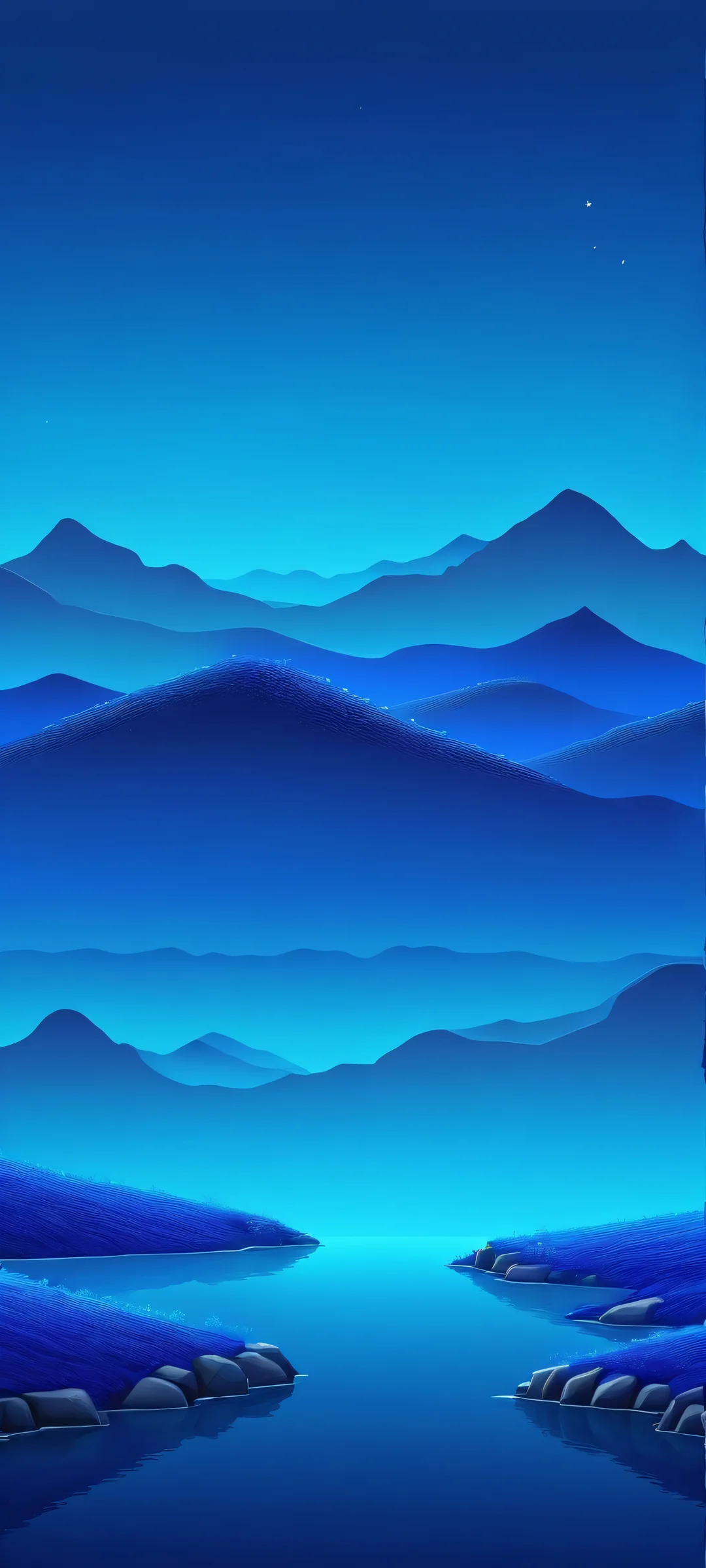 A serene blue landscape on an iPhone/Android device's home screen.