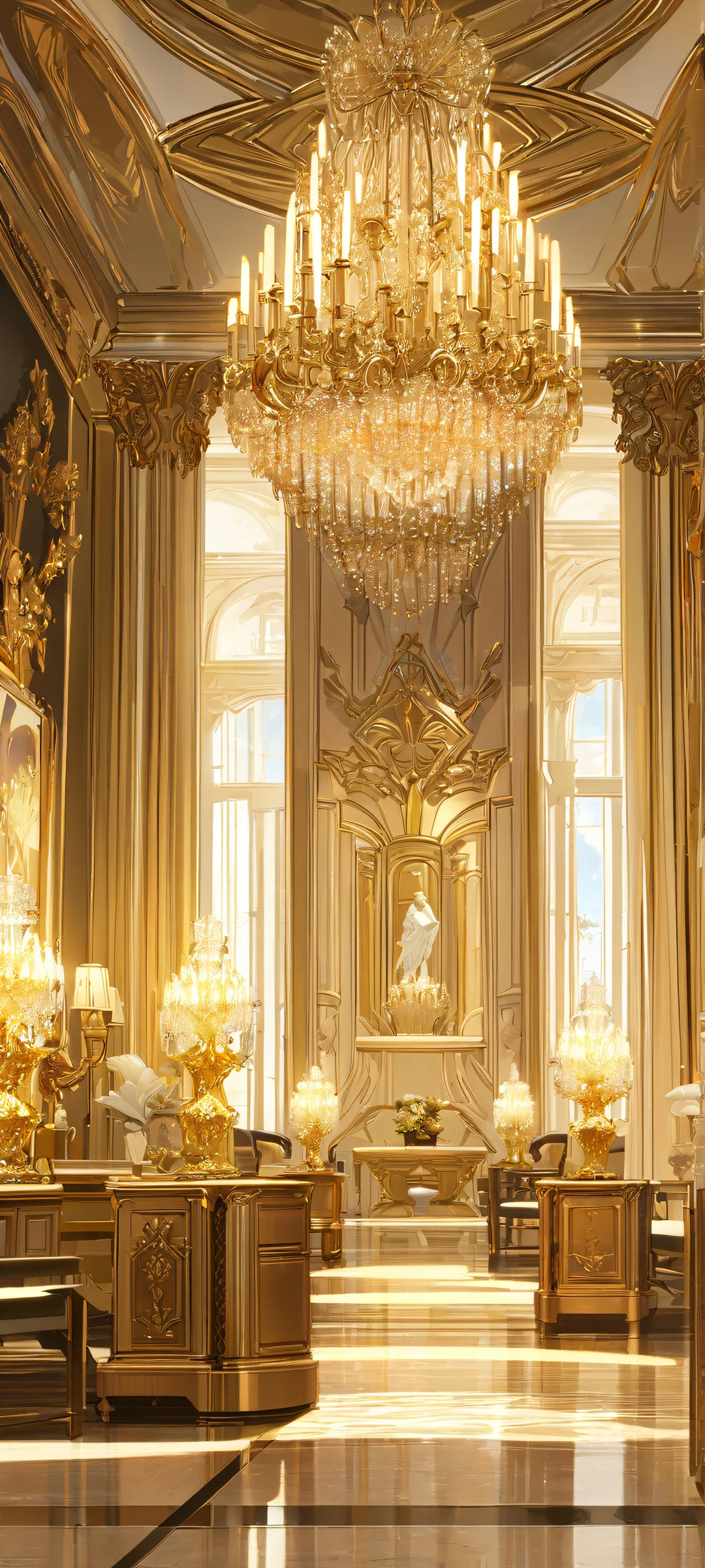 Beautiful digital artwork of Bojack Horseman standing indoors surrounded by chandeliers. Parfait pour les écrans d'accueil iPhone et Android.