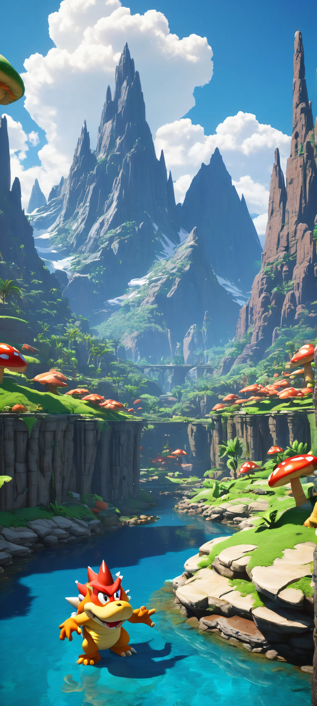 A stunning vertical artwork of Bowser's Domain on a pristine iPhone or Android home screen, featuring intricate details and textures.