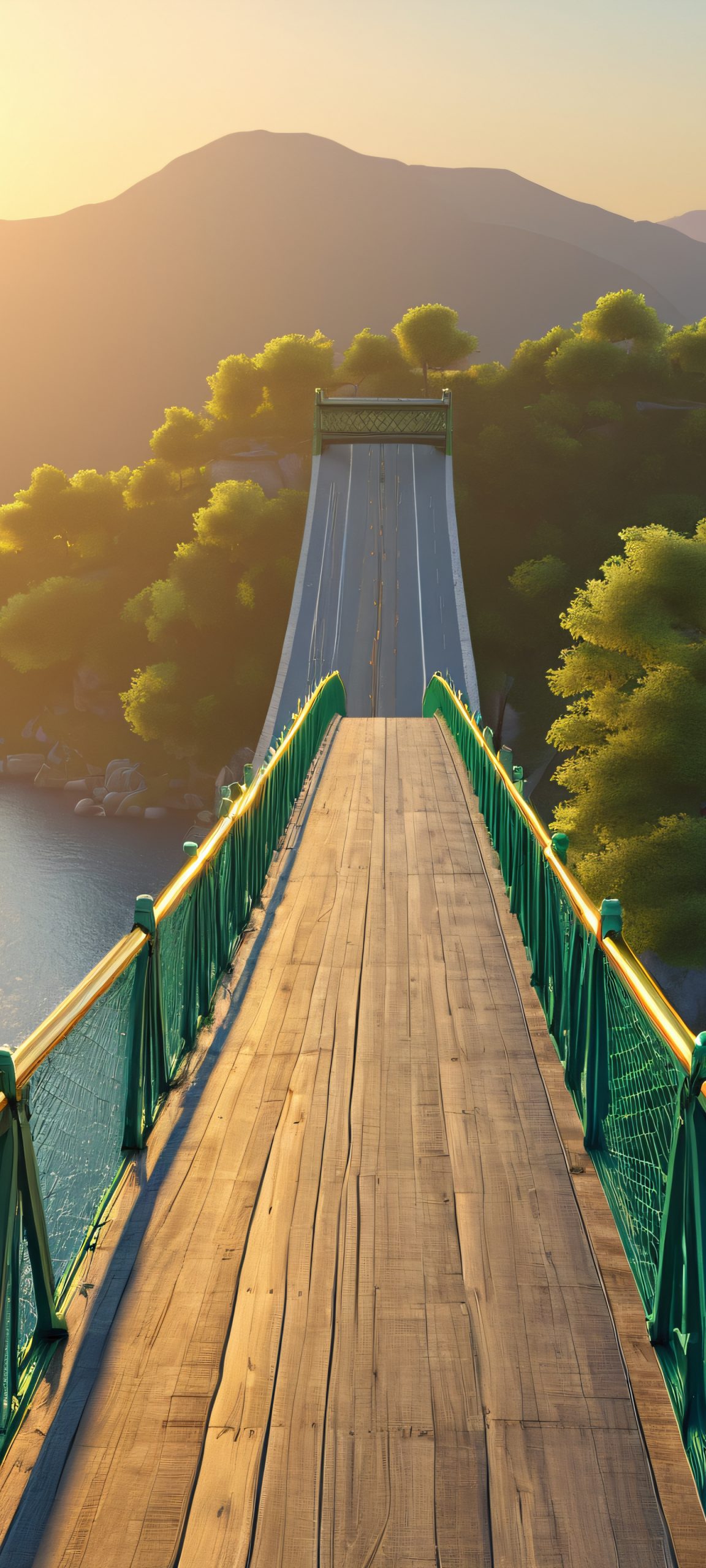 Beautiful bridge iPhone and Android wallpaper at sunset with a mix of blue, green, and gray tones, perfect for your mobile home screen.