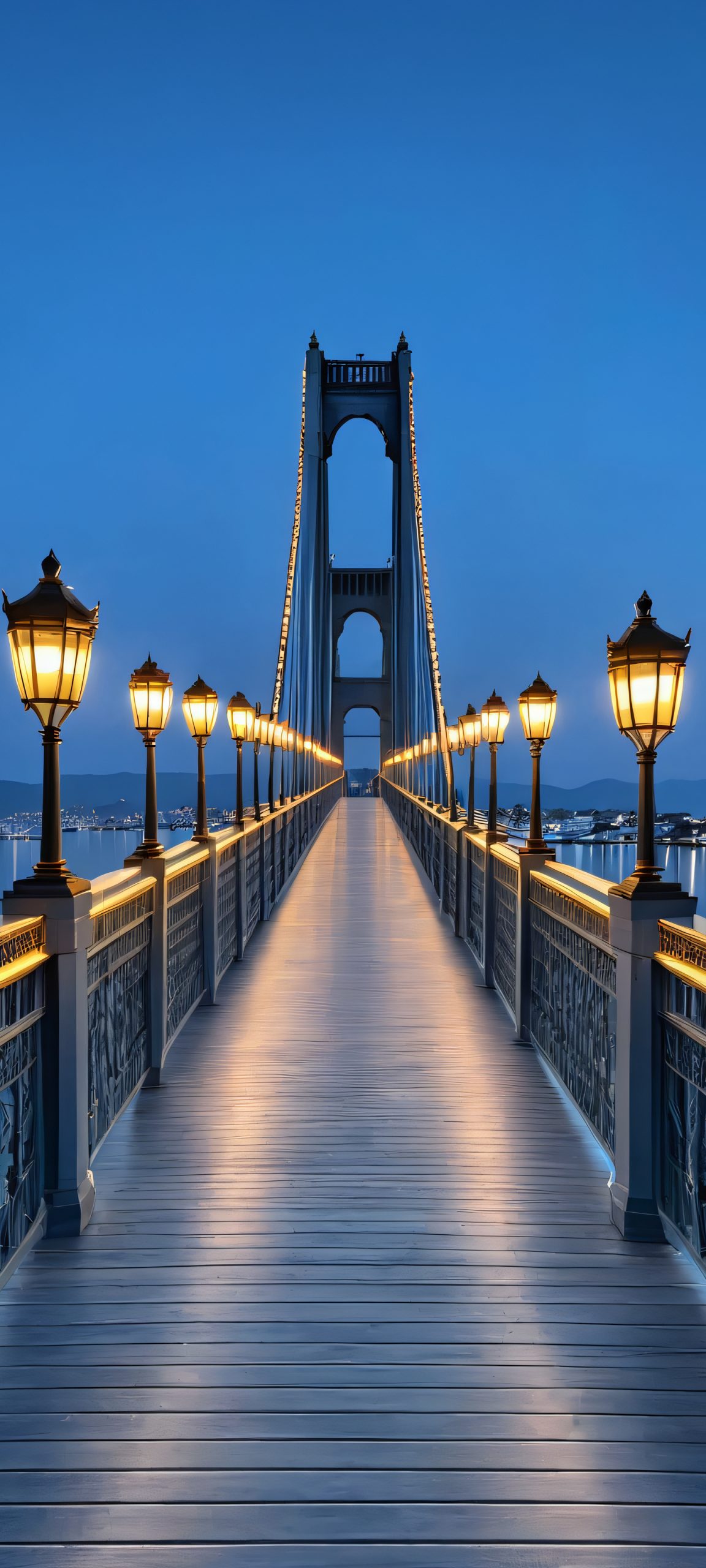 Moody twilight scene of a bridge along the waterfront, perfect for iPhone and Android phone backgrounds.