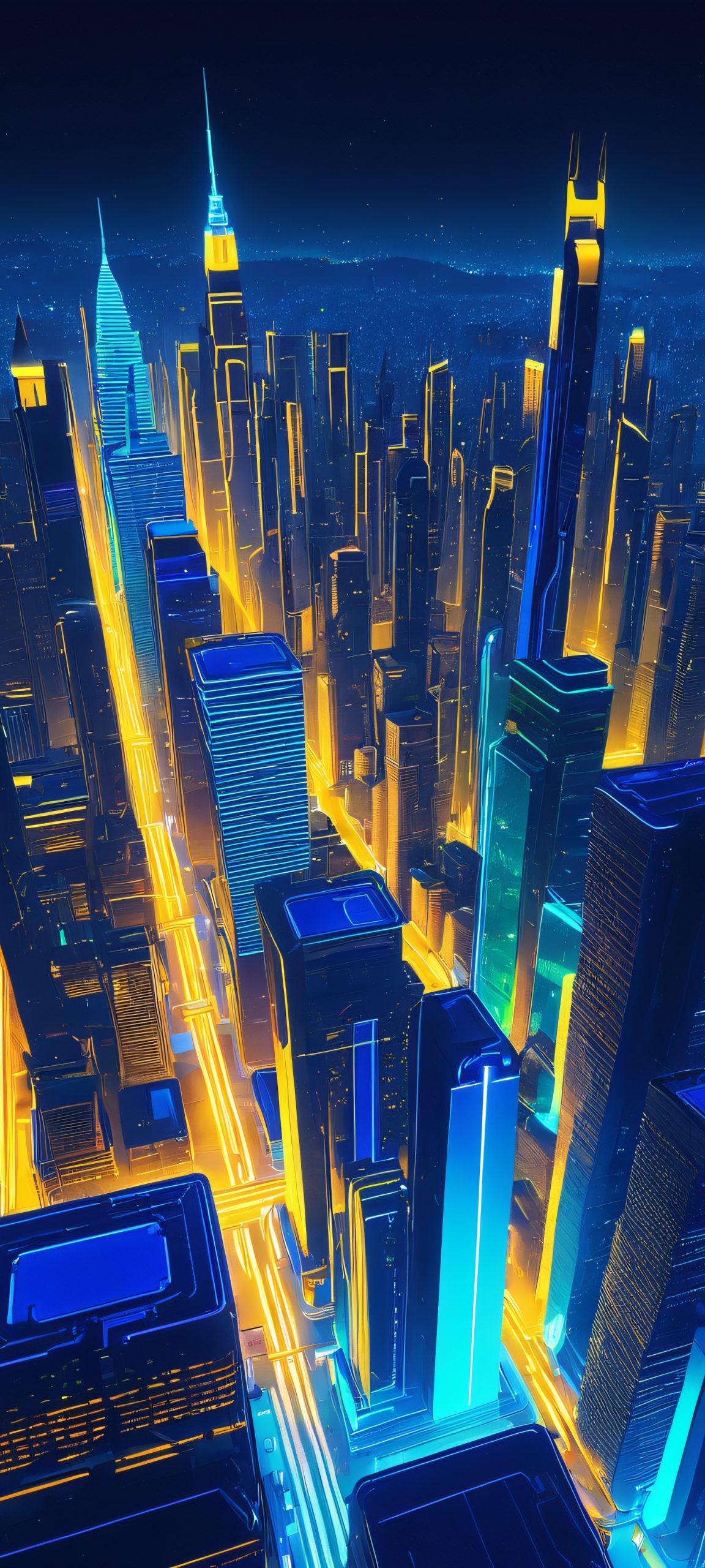Beautiful cityscape wallpaper with neon lights and abstract design, perfect for iPhone or Android home screen