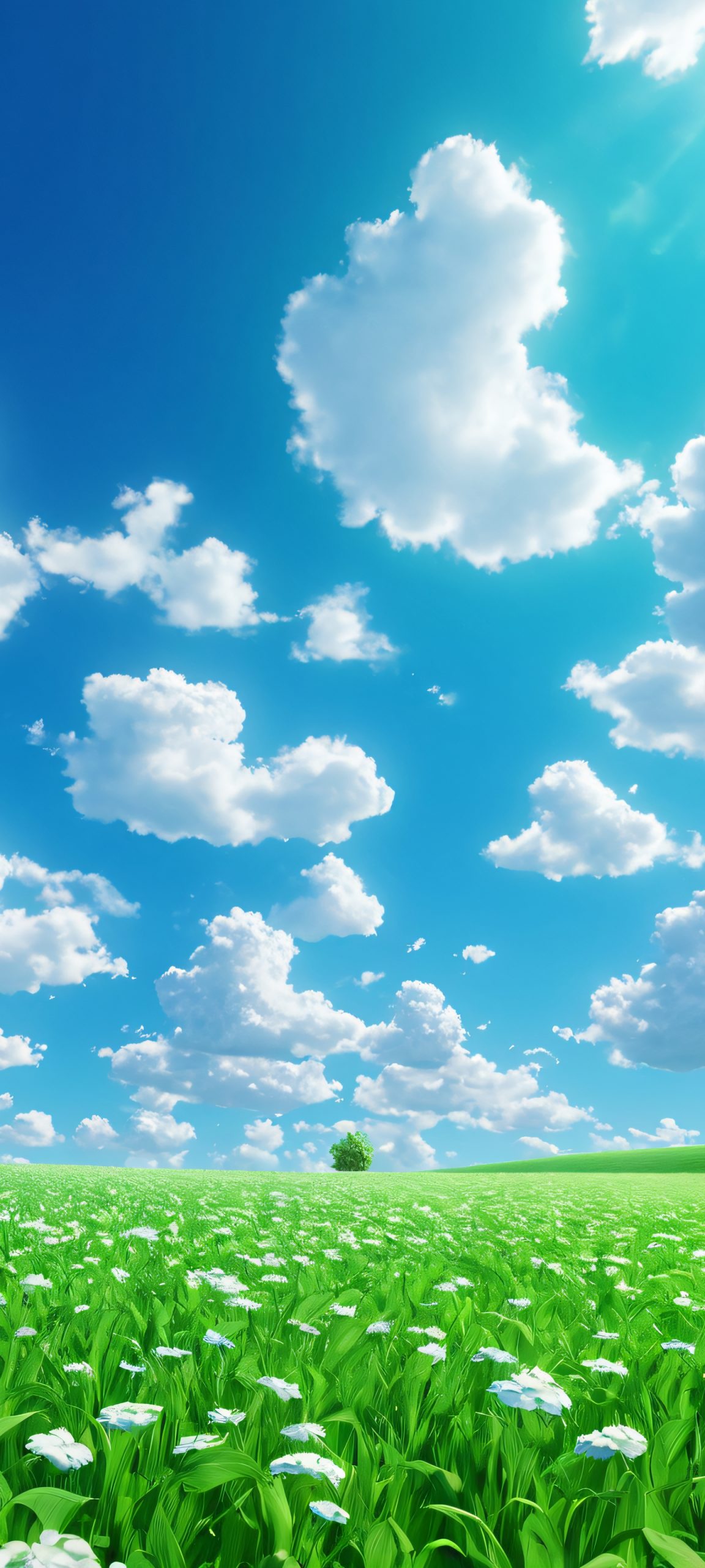 A serene and realistic depiction of clouds over a sunny field, perfectly optimized for iPhone, Samsung Galaxy, and Android home screens.