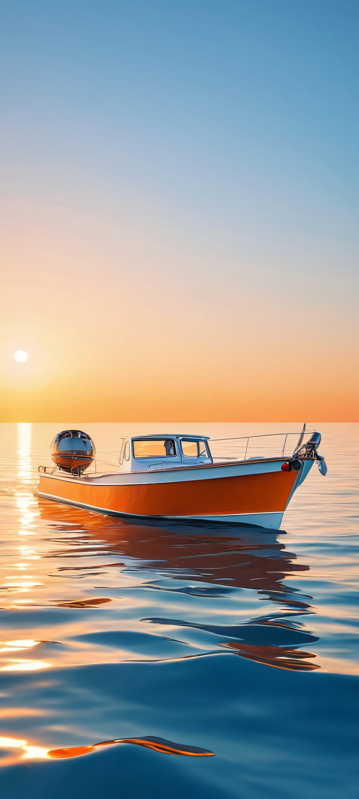Coastal masterpiece featuring a boat against a stunning blue and orange sky, perfectly optimized for iPhone, Samsung Galaxy, and Android home screens.