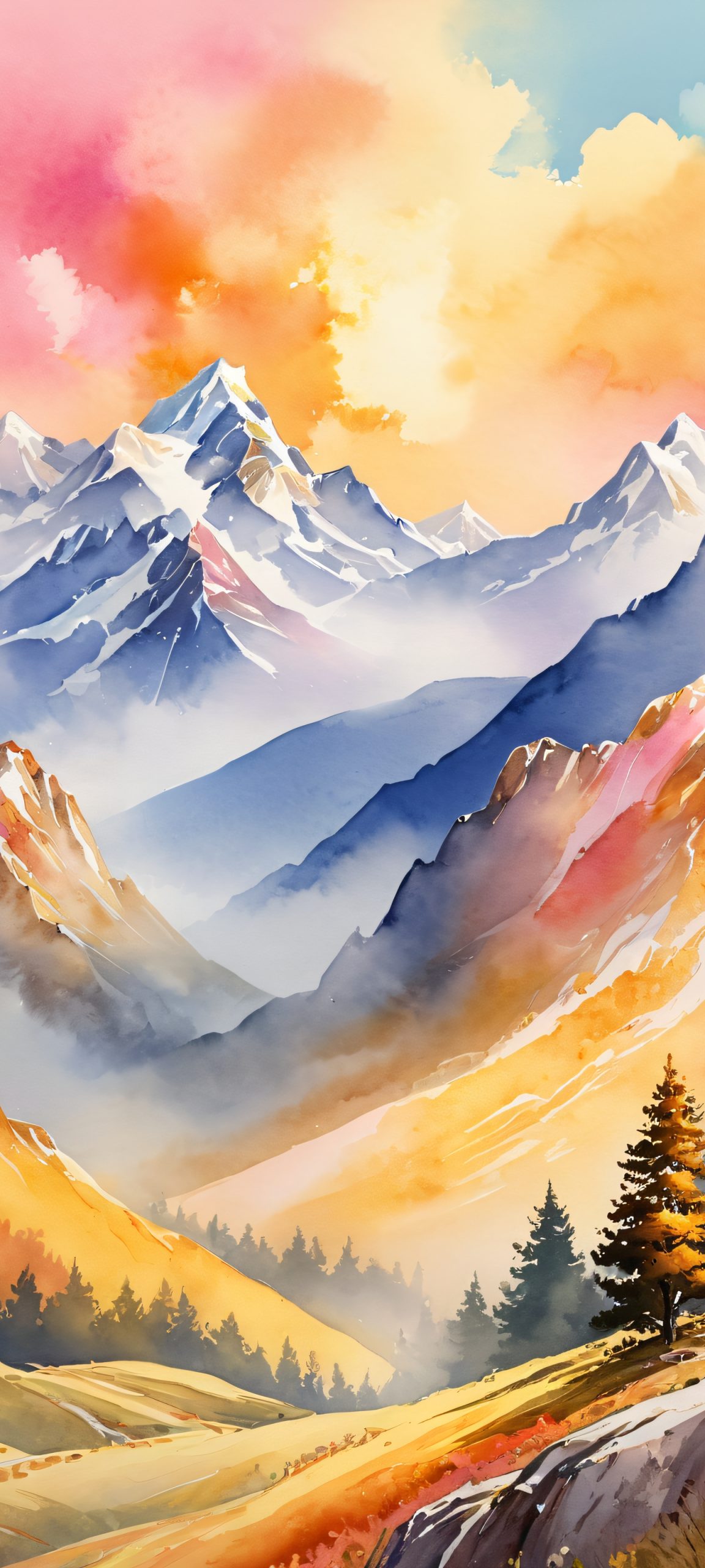 A stunning mountain landscape on a sunny day with fluffy clouds and a serene lake. Perfectly optimized for iPhone, Samsung Galaxy, and Android home screens.