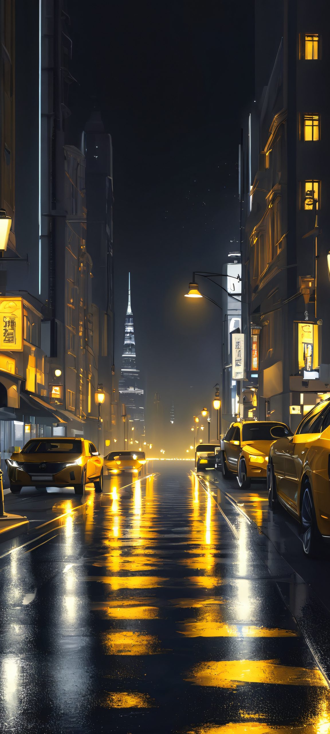 Stunning nighttime cityscape wallpaper perfect for iPhone and Android phones, featuring realistic streetlights and vibrant colors.