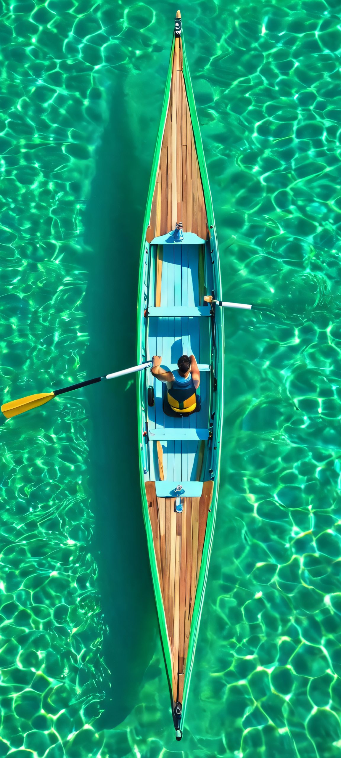 A serene rowing scene on a sunny day, featuring a peaceful blue lake, lush greenery, and wooden boats. Perfectly optimized for iPhone, Samsung Galaxy, and Android home screens.