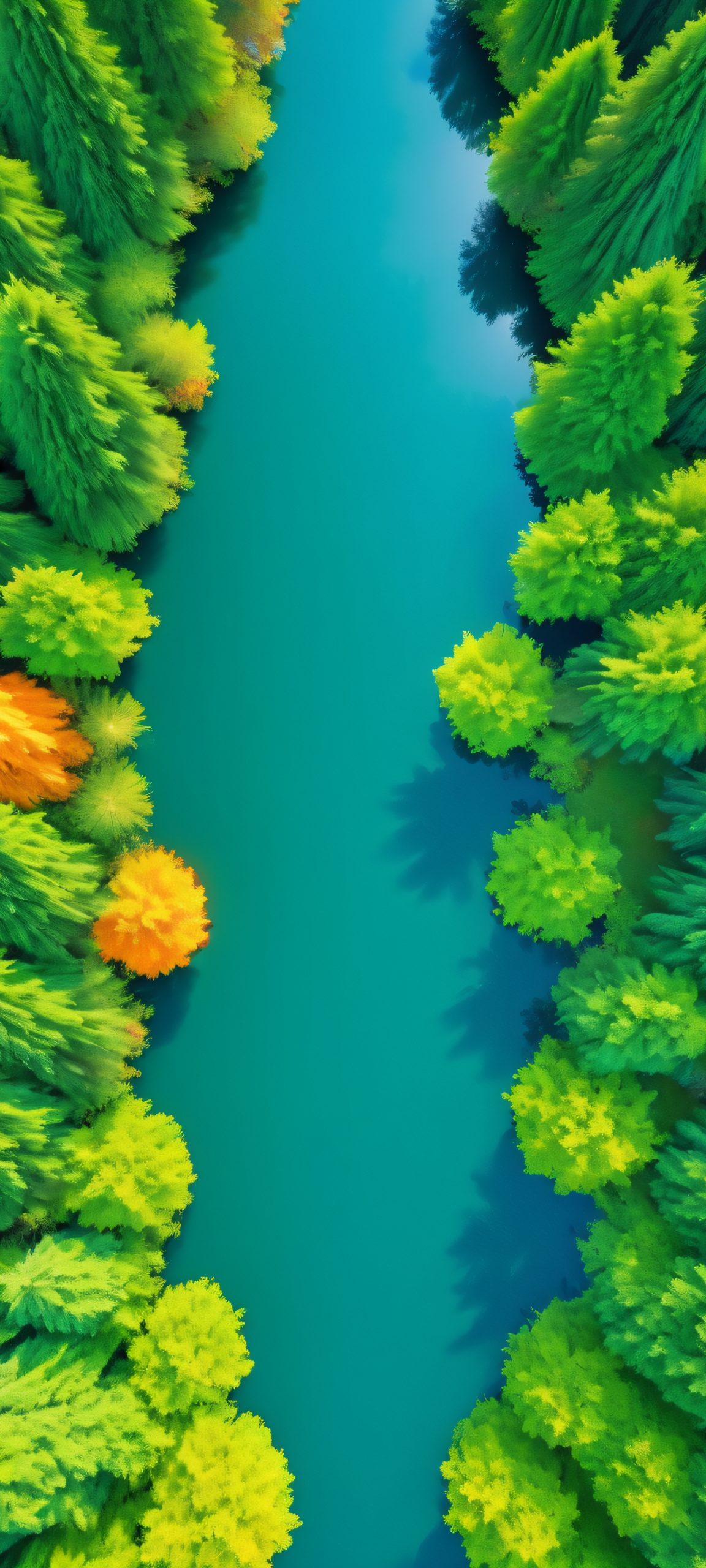 Stunning vertical iPhone and Android wallpaper featuring realistic trees and a serene lake, perfectly optimized for home screens