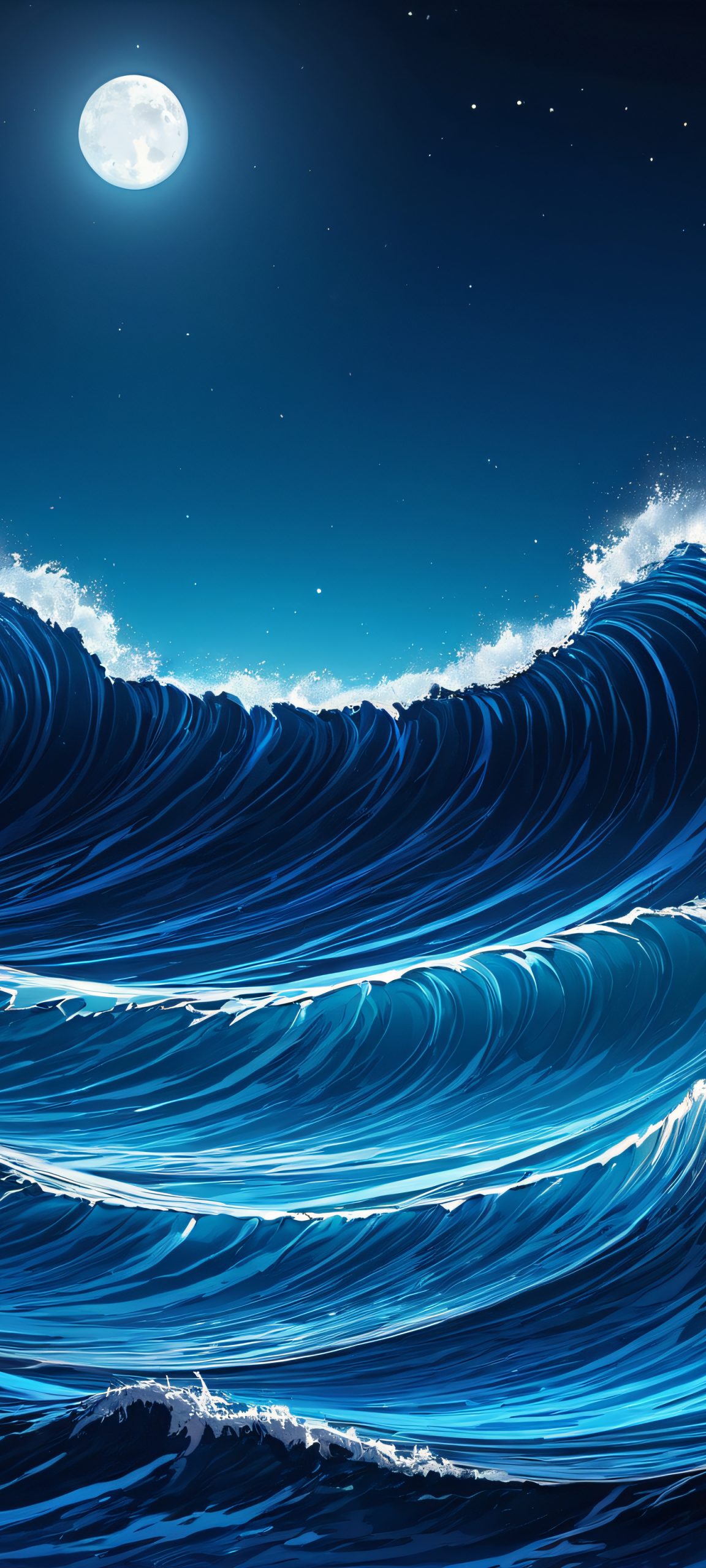 Stunning ocean waves at night, abstract moonlit masterpiece for iPhone and Android home screens