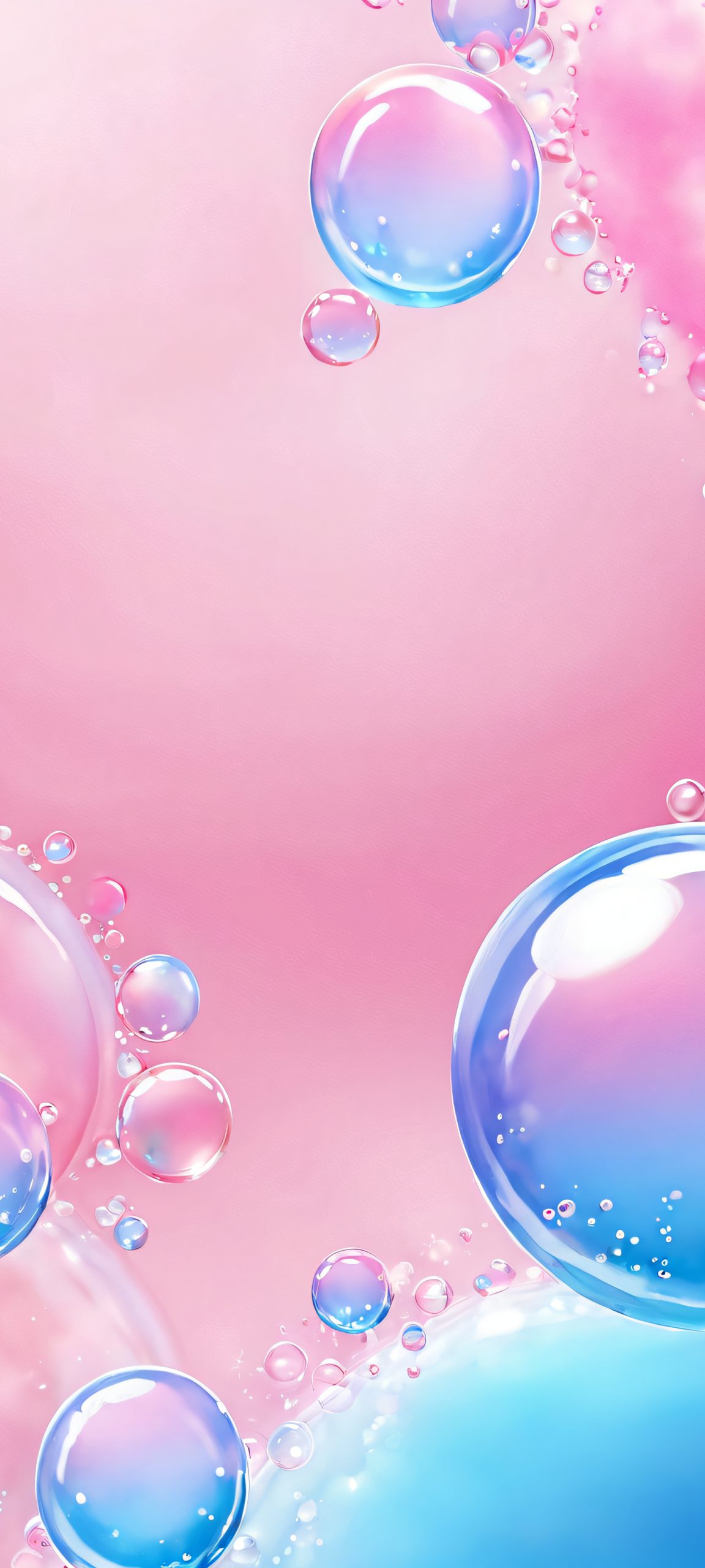 A stunning vertical mobile wallpaper featuring bubbles in soft pink and sky blue, perfect for iPhone and Android home screens.