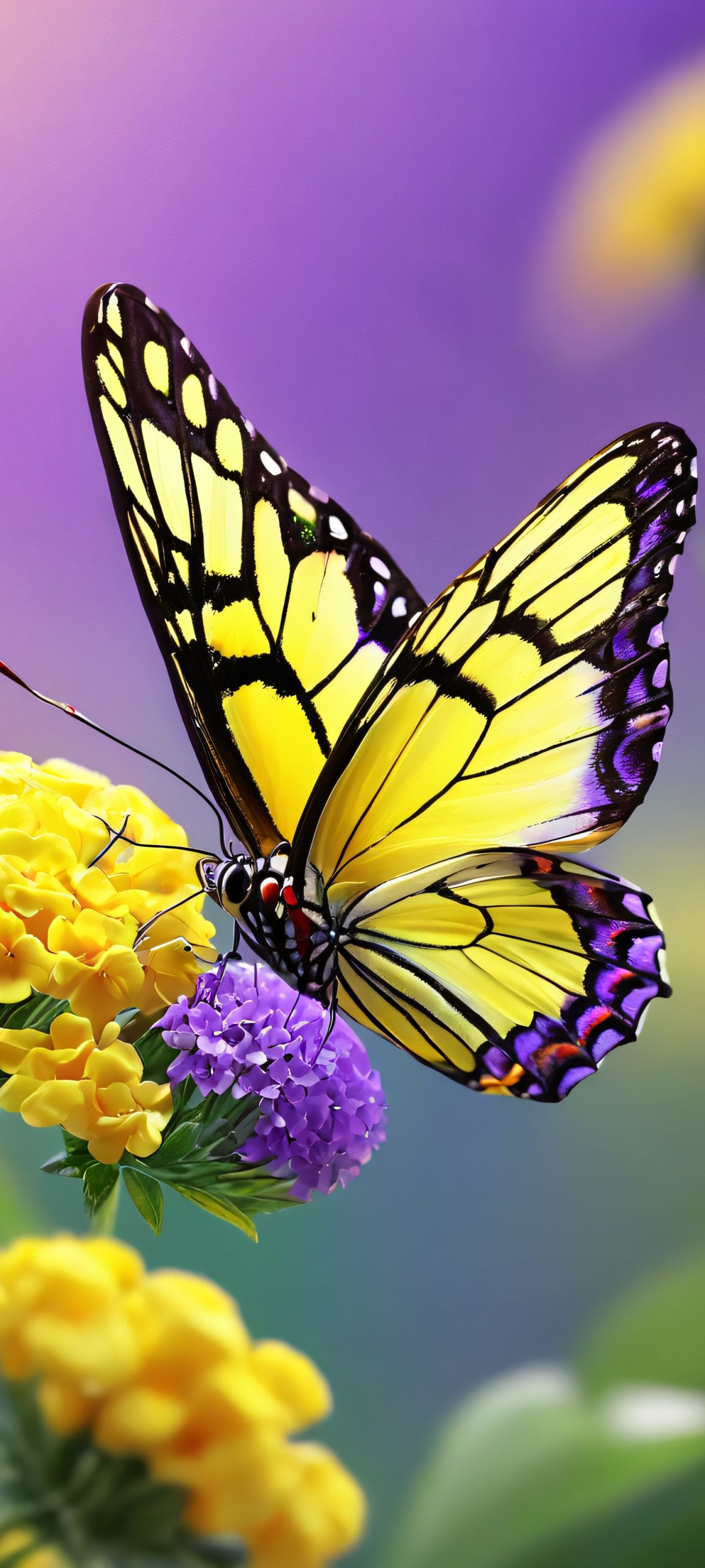 Delicate butterfly surrounded by vibrant flowers, perfectly optimized for iPhone and Android home screens.