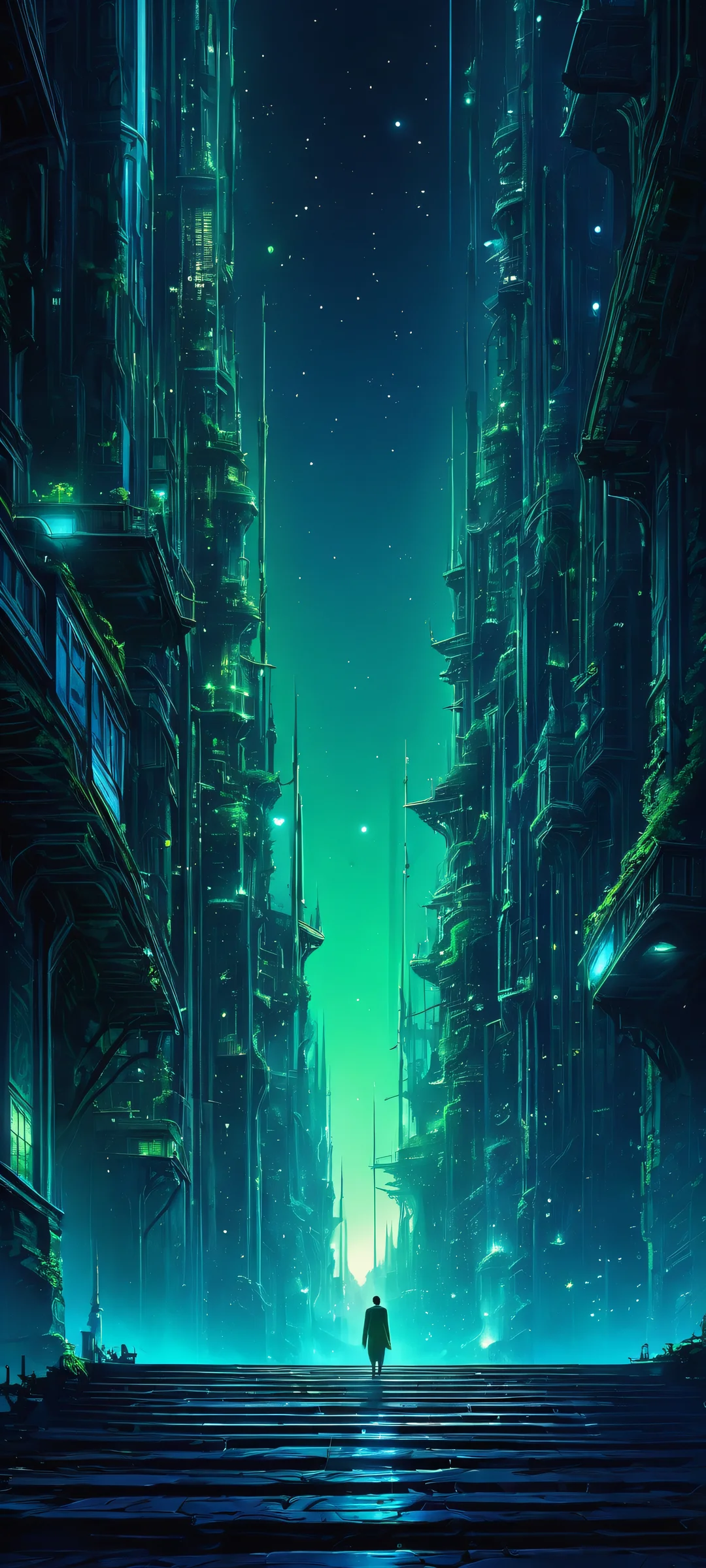 iPhone and Android users will marvel at this stunning digital artwork of a night sky, featuring vibrant blues and greens. Perfectly optimized for your mobile device.