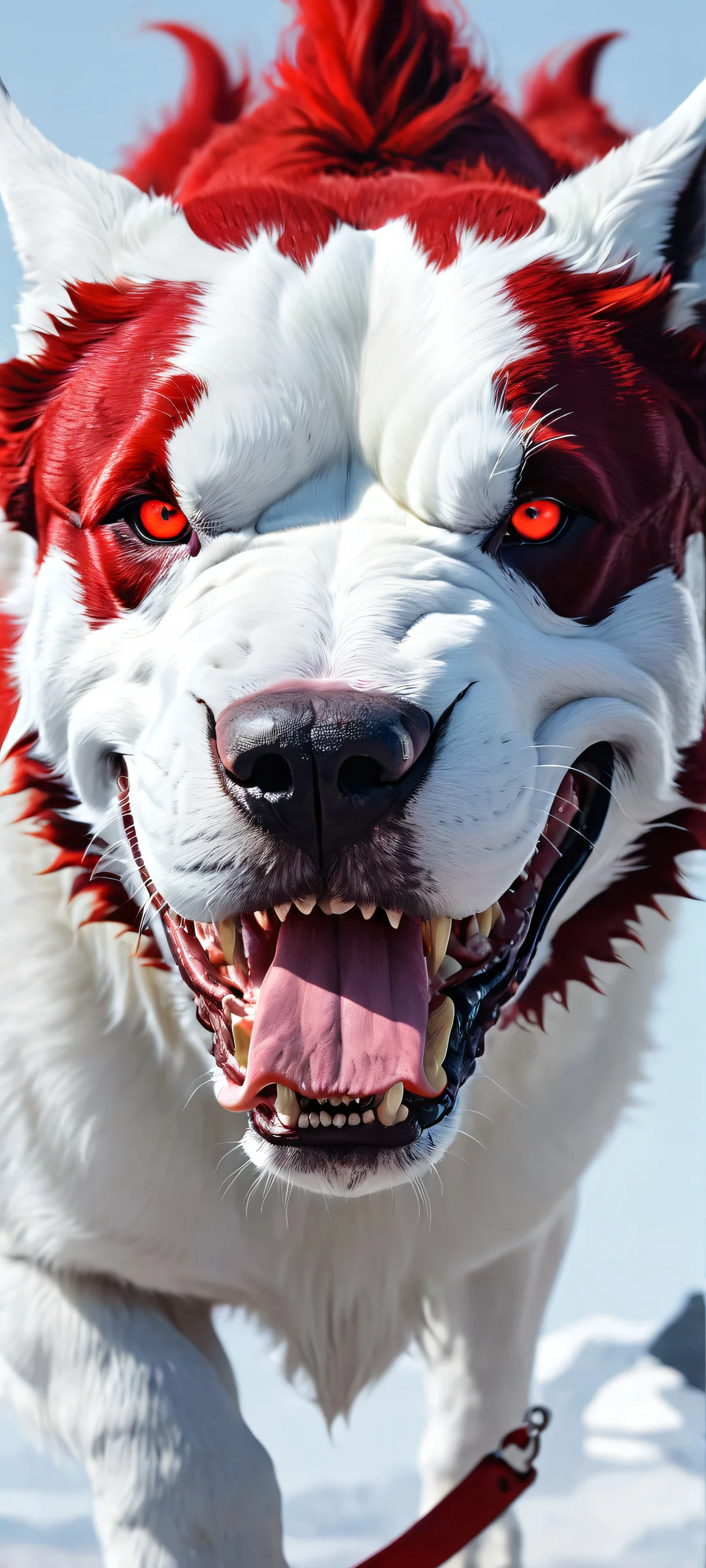 Cerberus' Fiery Gaze Aesthetic Phone Wallpaper A stunning vertical mobile phone wallpaper of Cerberus from Helltaker, perfectly suited for iPhone/Android home screens.