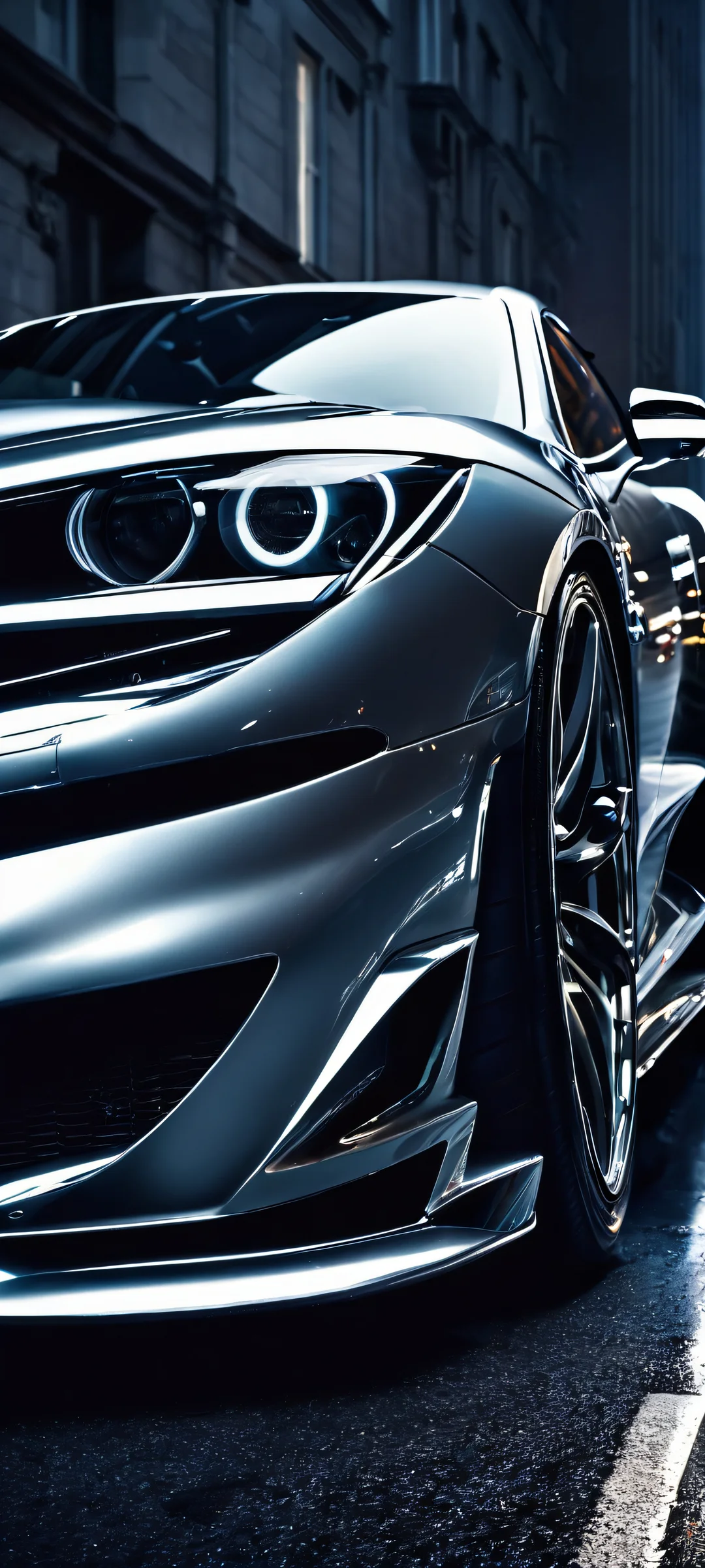 Chrome sports car under the stars - iPhone and Android compatible