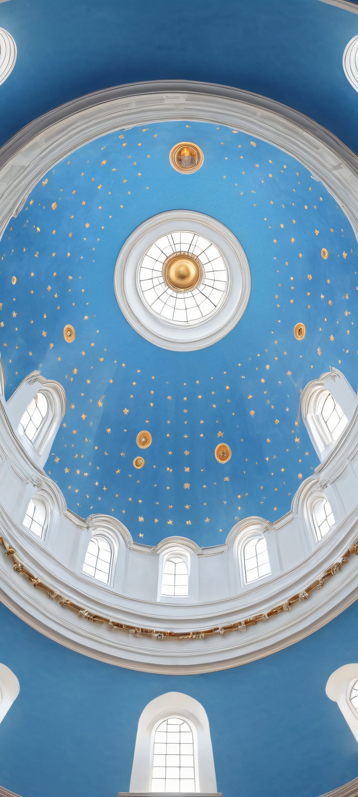 iPhone and Android wallpaper of a breathtakingly realistic Church Dome, softly lit with warm blue and white hues, perfect for your mobile home screen