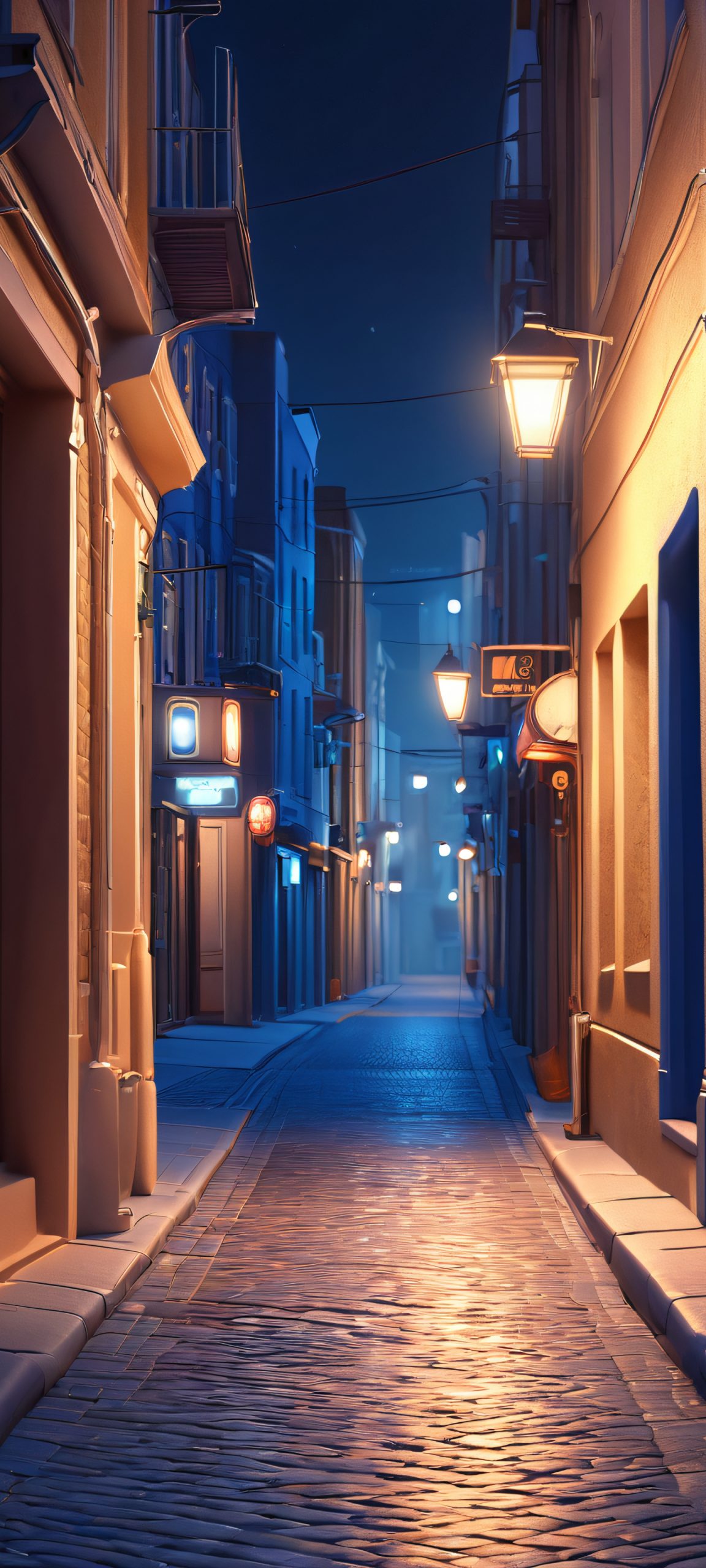 Illuminated alleyway at night, perfectly optimized for iPhone/Android home screens