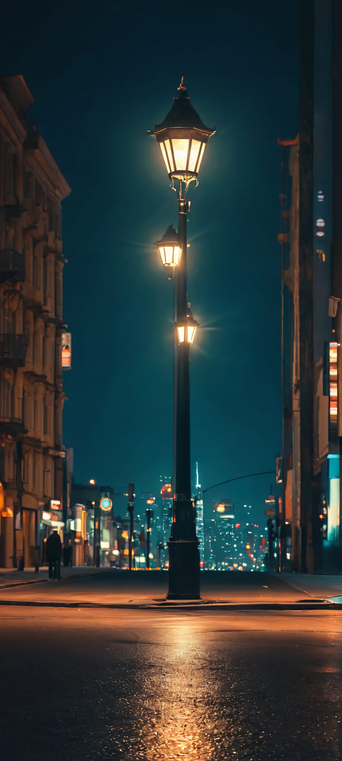 City Nightscape Aesthetic Phone Wallpaper A stunning street light-lit city nightscape for iPhone and Android mobile devices.