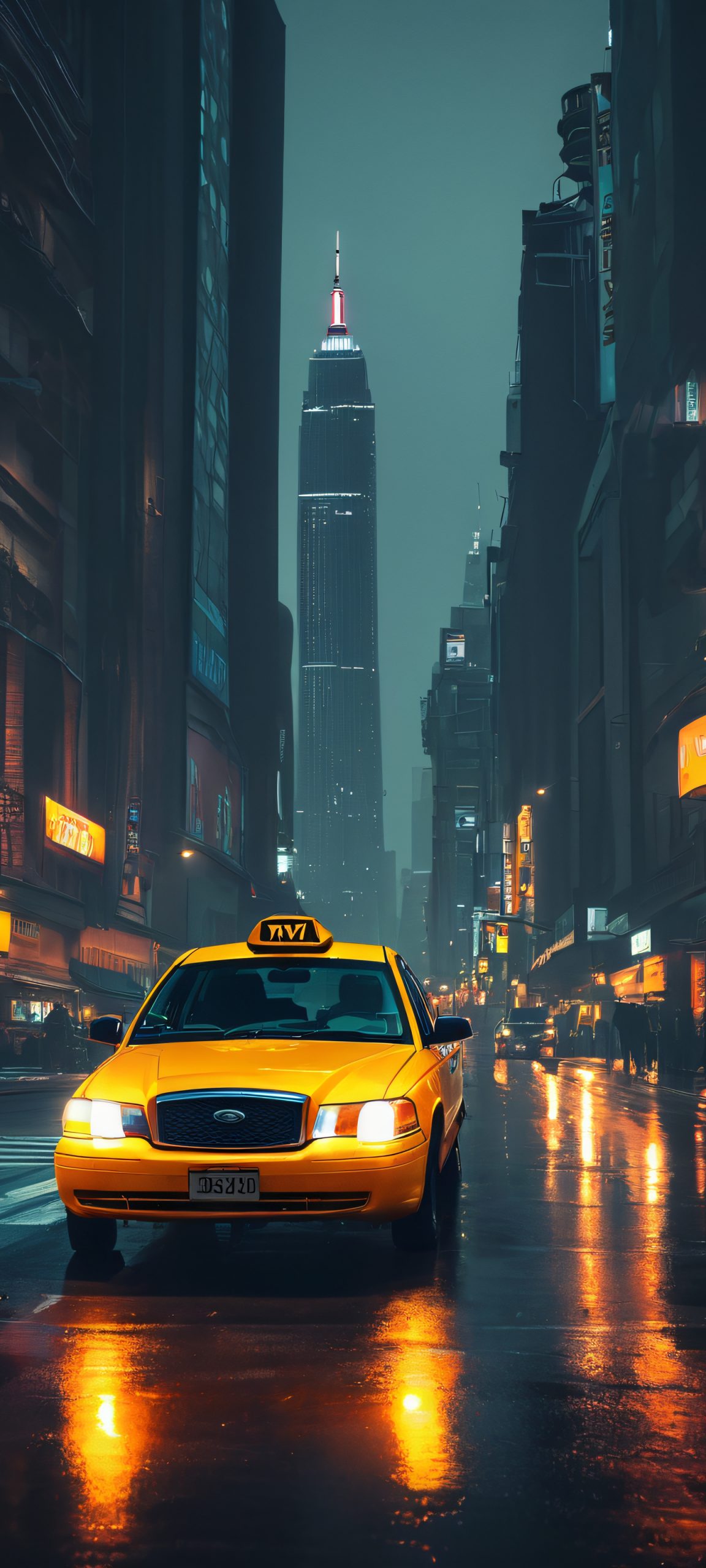 City Nightscape iPhone & Android Wallpaper A moody cityscape at night with a taxi cab in the foreground. Perfectly optimized for iPhone and Android home screens.