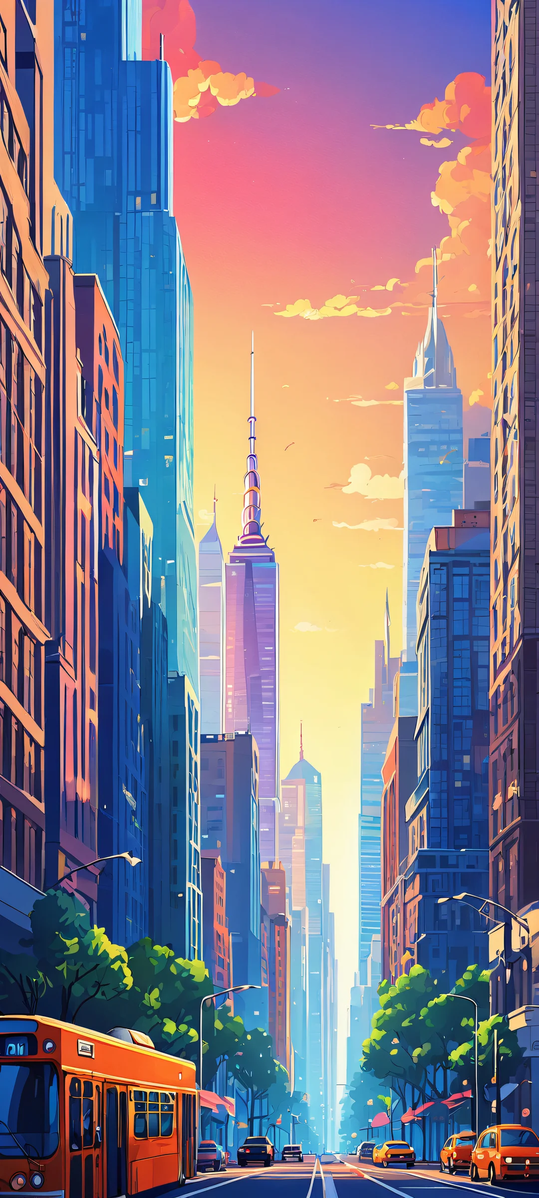 Breathtaking cityscape illustration featuring vibrant colors and detailed architecture, perfectly optimized for iPhone and Android home screens.