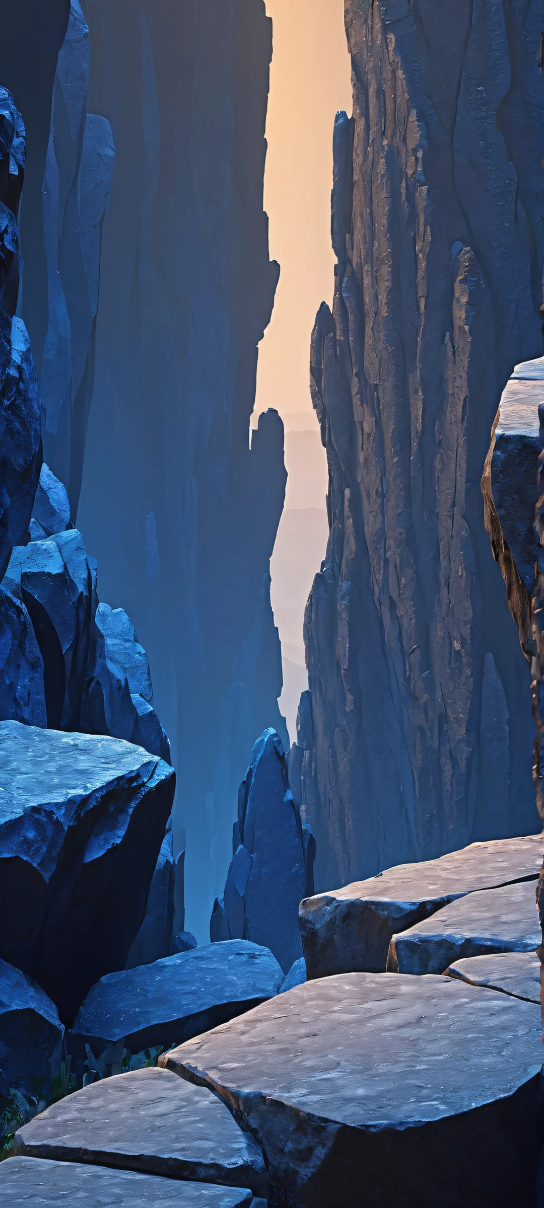 iPhone and Android users, behold this stunning vertical wallpaper featuring a city perched on rocky terrain with a distant forest and abstract texture. The dark tones are punctuated by a faint glow.