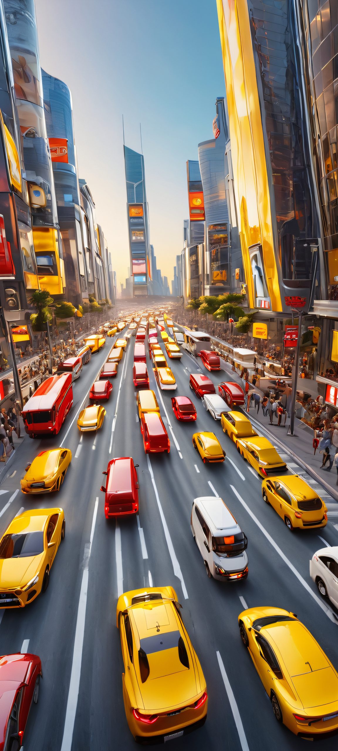 Breathtaking city traffic landscape perfect for iPhone and Android home screens, featuring vibrant colors and realistic details.