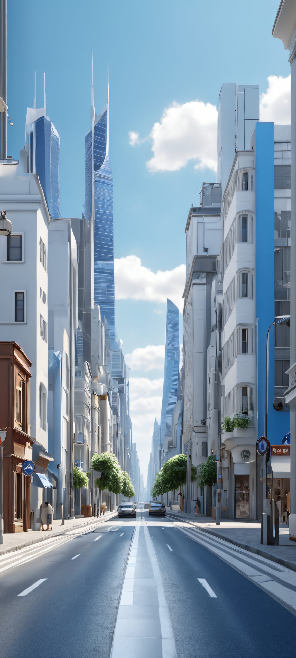 Discover the vibrant cityscape with its blend of blue, grey, and white hues, perfectly optimized for iPhone and Android home screens.