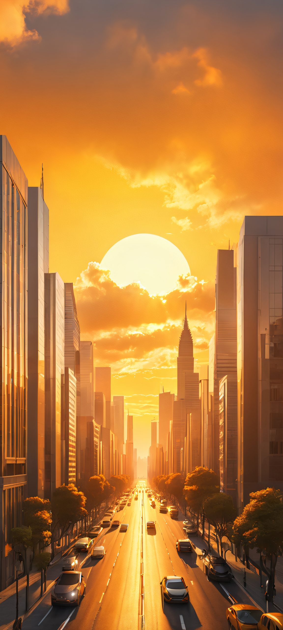Cityscape mobile wallpaper featuring a breathtaking golden hour scene, perfect for iPhone and Android devices.
