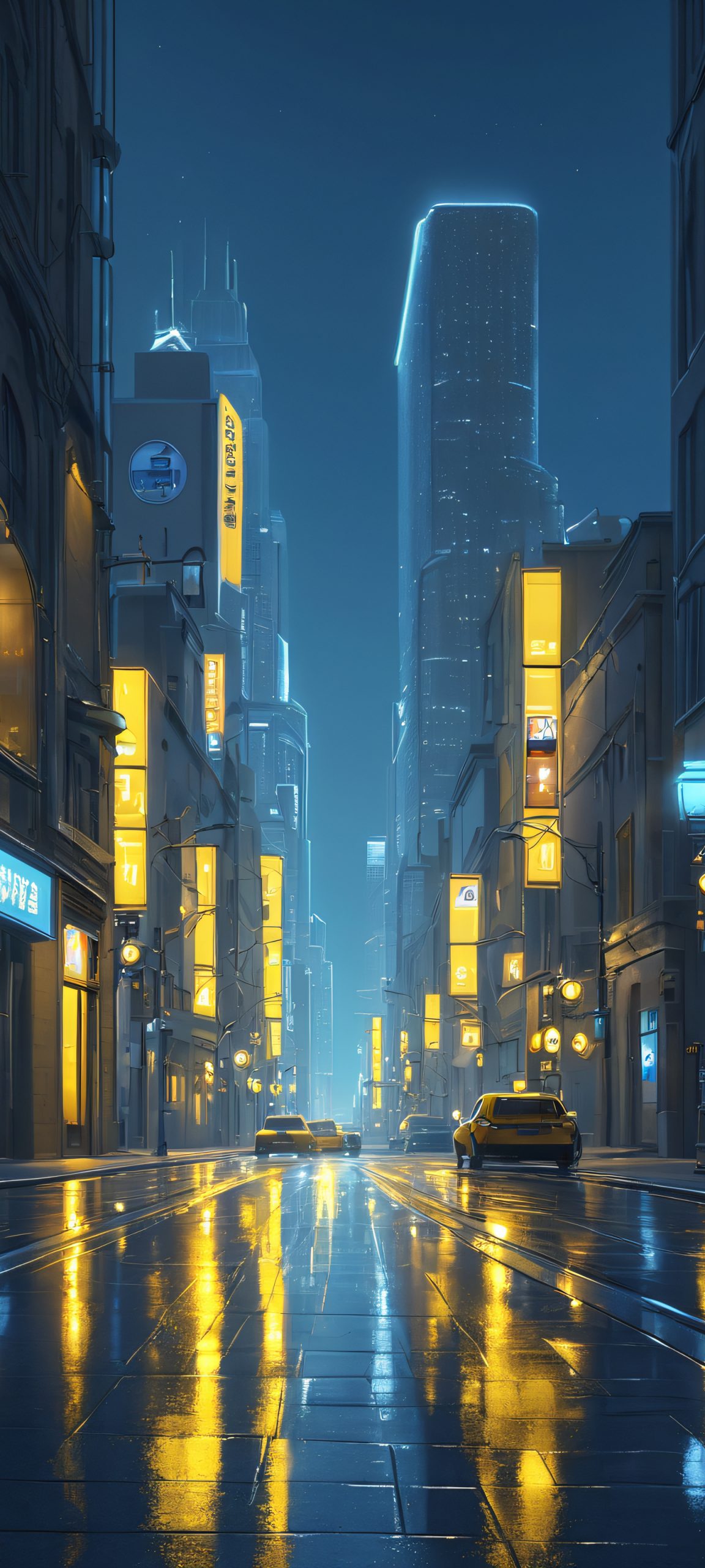 Breathtaking vertical cityscape at night, featuring realistic streetlights, perfect for iPhone and Android home screens