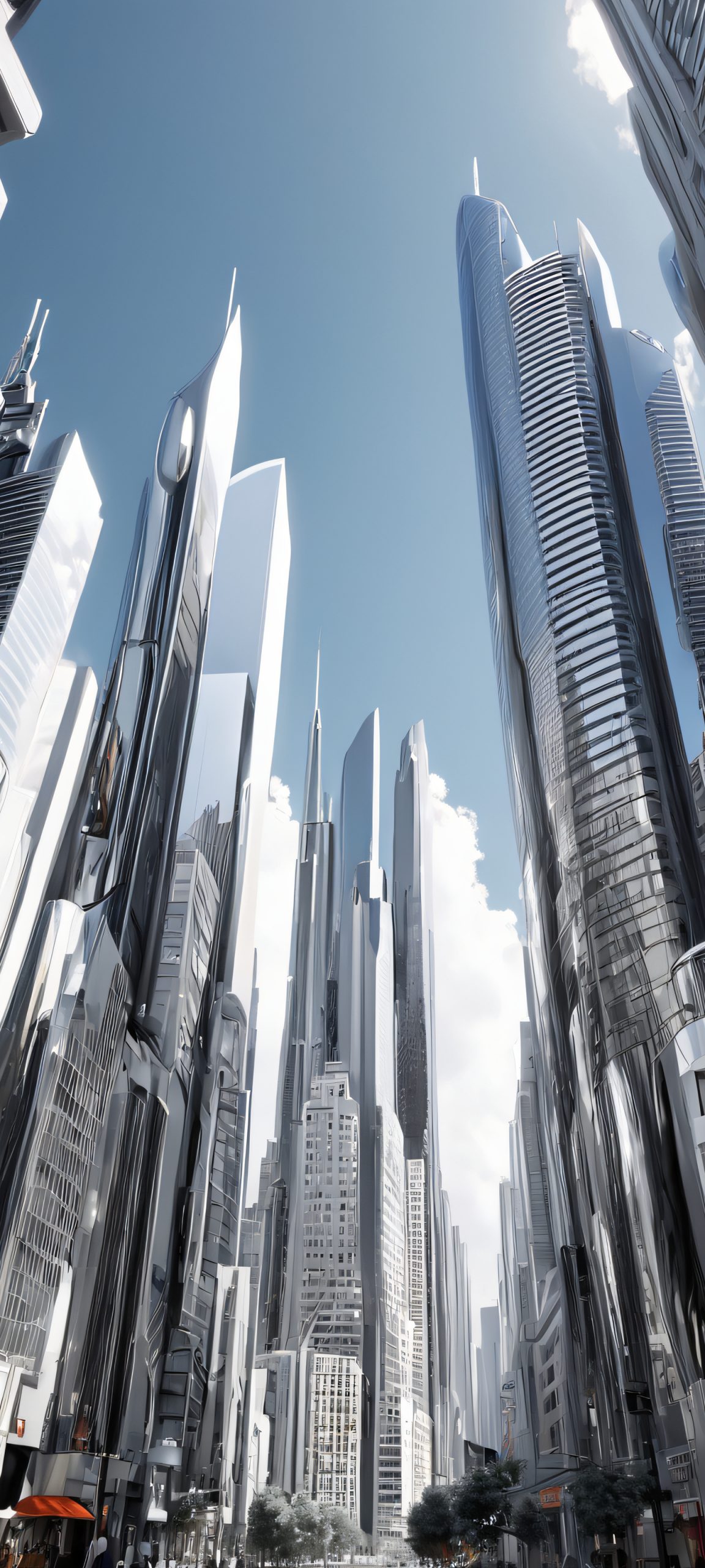 iPhone and Android users, get ready to be mesmerized by this stunning cityscape wallpaper, featuring a reflective metallic cityscape, perfect for your home screen.