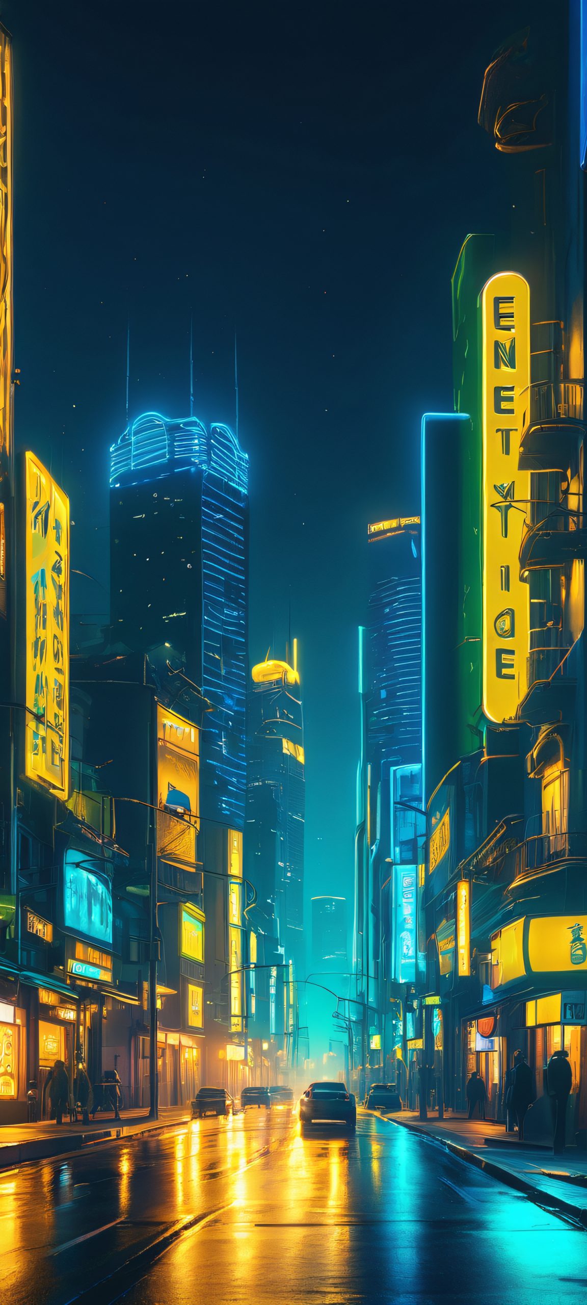 Cityscape Serenade 2K Mobile Background A stunning cityscape at night with neon lights and streetlights shining bright on an iPhone or Android device.