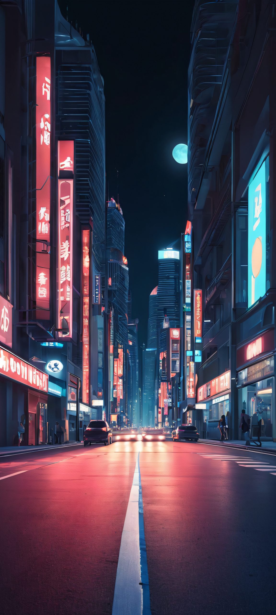 Beautiful nighttime cityscape wallpaper for iPhone and Android, featuring minimalist design and moonlit streets.