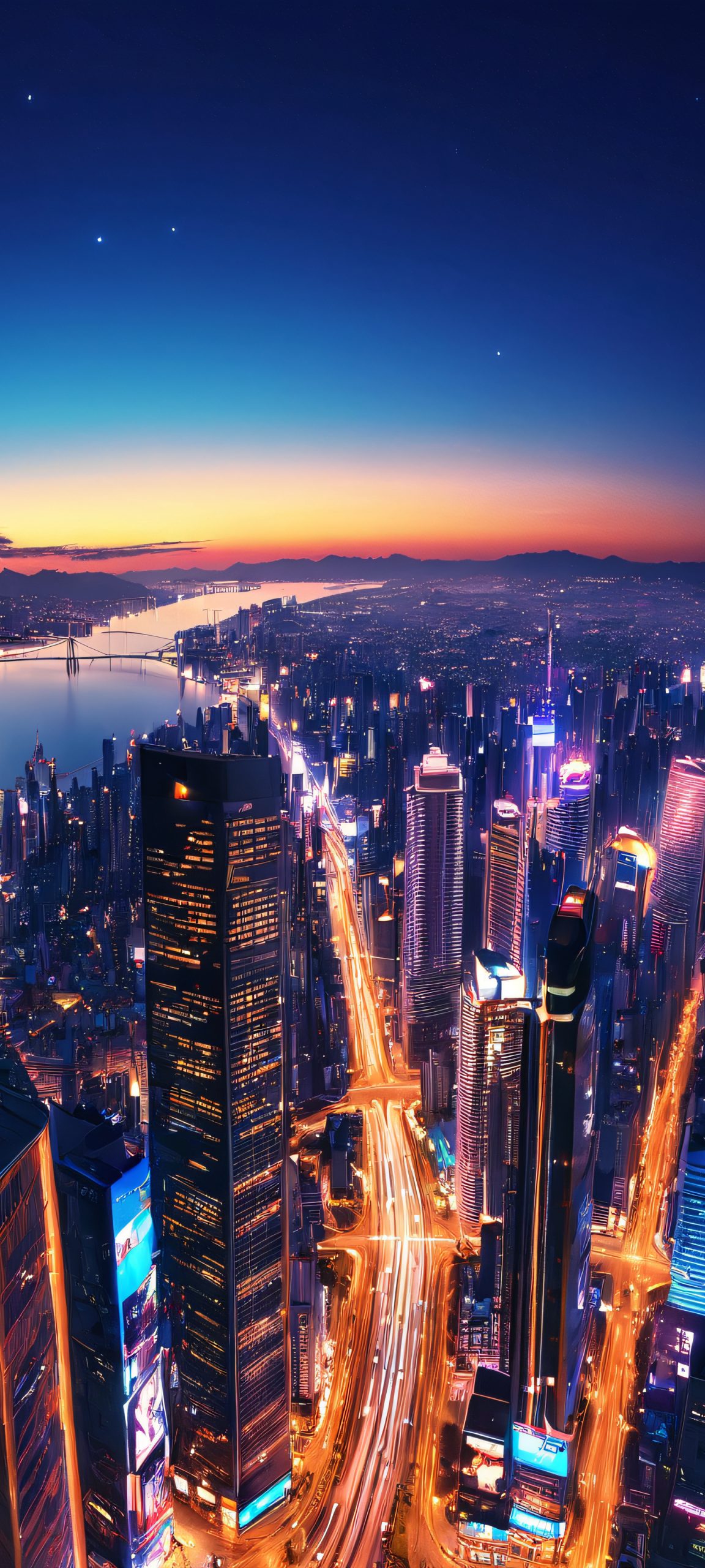 A stunning cityscape at night, perfectly rendered for iPhone/Android devices.