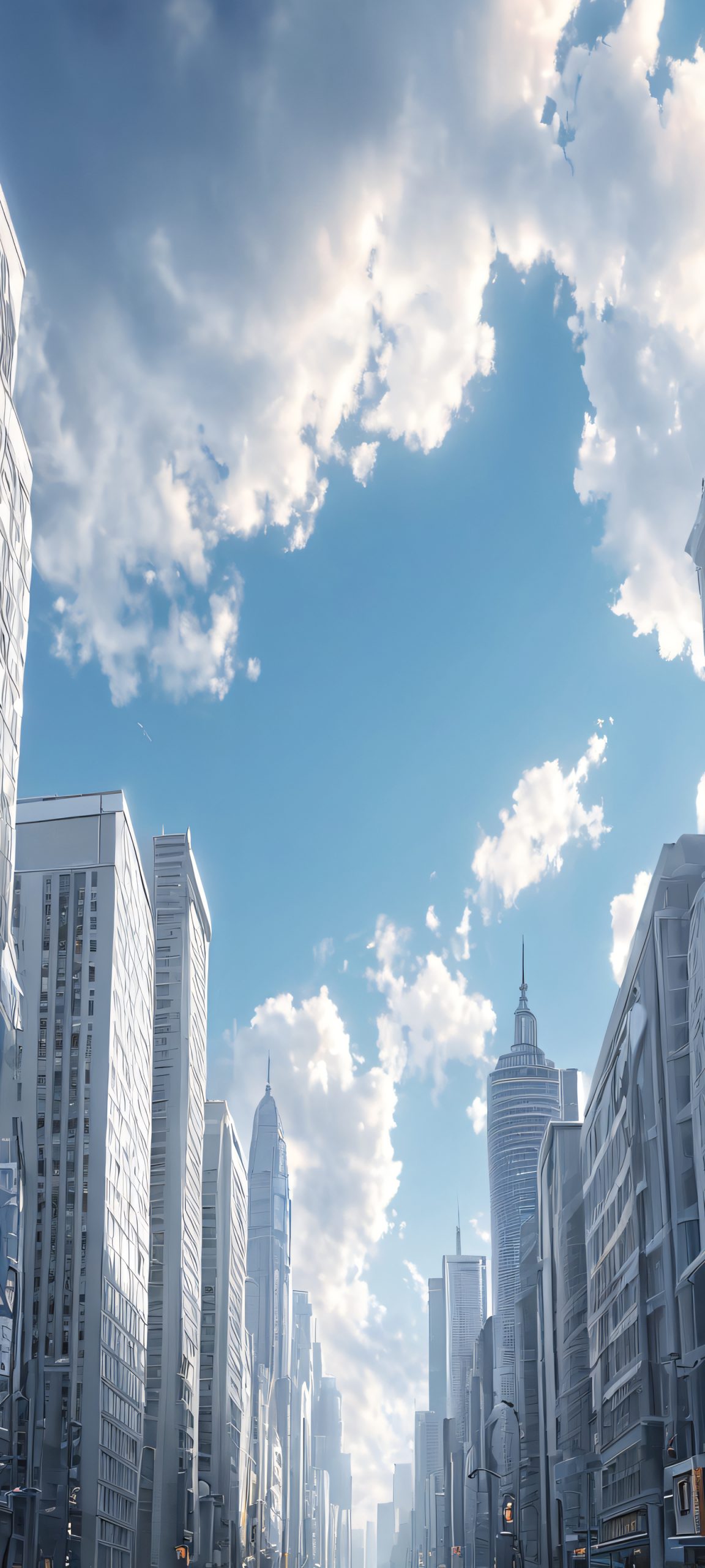 Cityscape Serenade iPhone & Samsung QHD Wallpaper Breathtaking cityscape at sunset on iPhone/Android, featuring grey, blue, and white hues