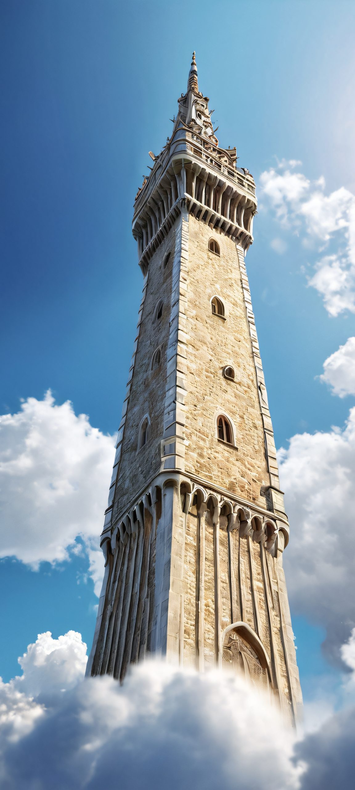 A stunning vertical mobile wallpaper featuring a tower amidst cloudy skies, perfect for iPhone and Android devices.