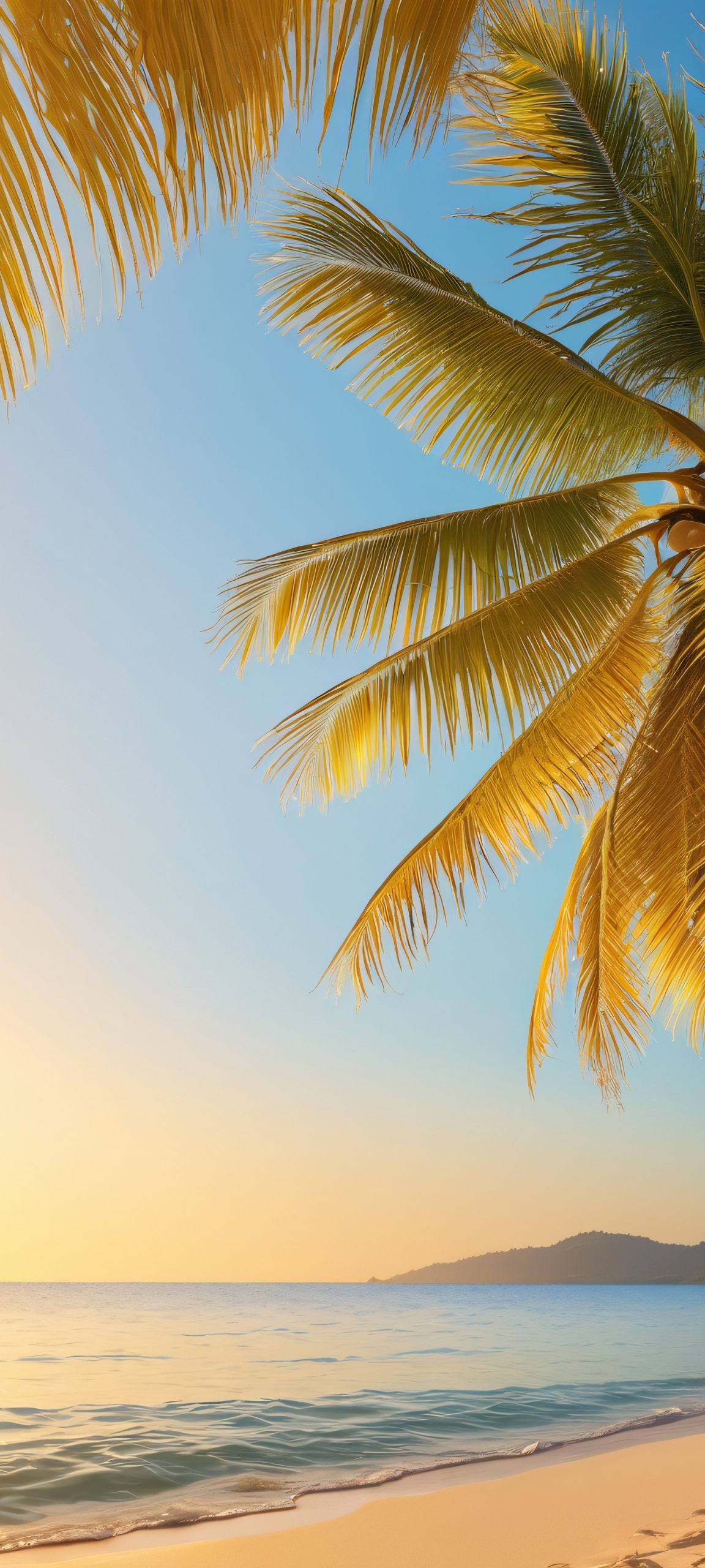 Coconut Tree, Beach, Minimalist, Soft Golden Hour, iPhone, Android